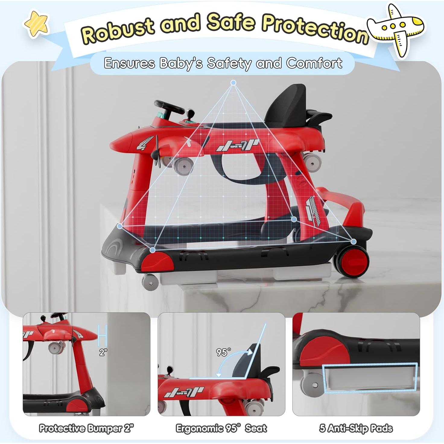 Andador 6-en-1 Xilingol para Bebés Rojo, Altura Ajustable, Música