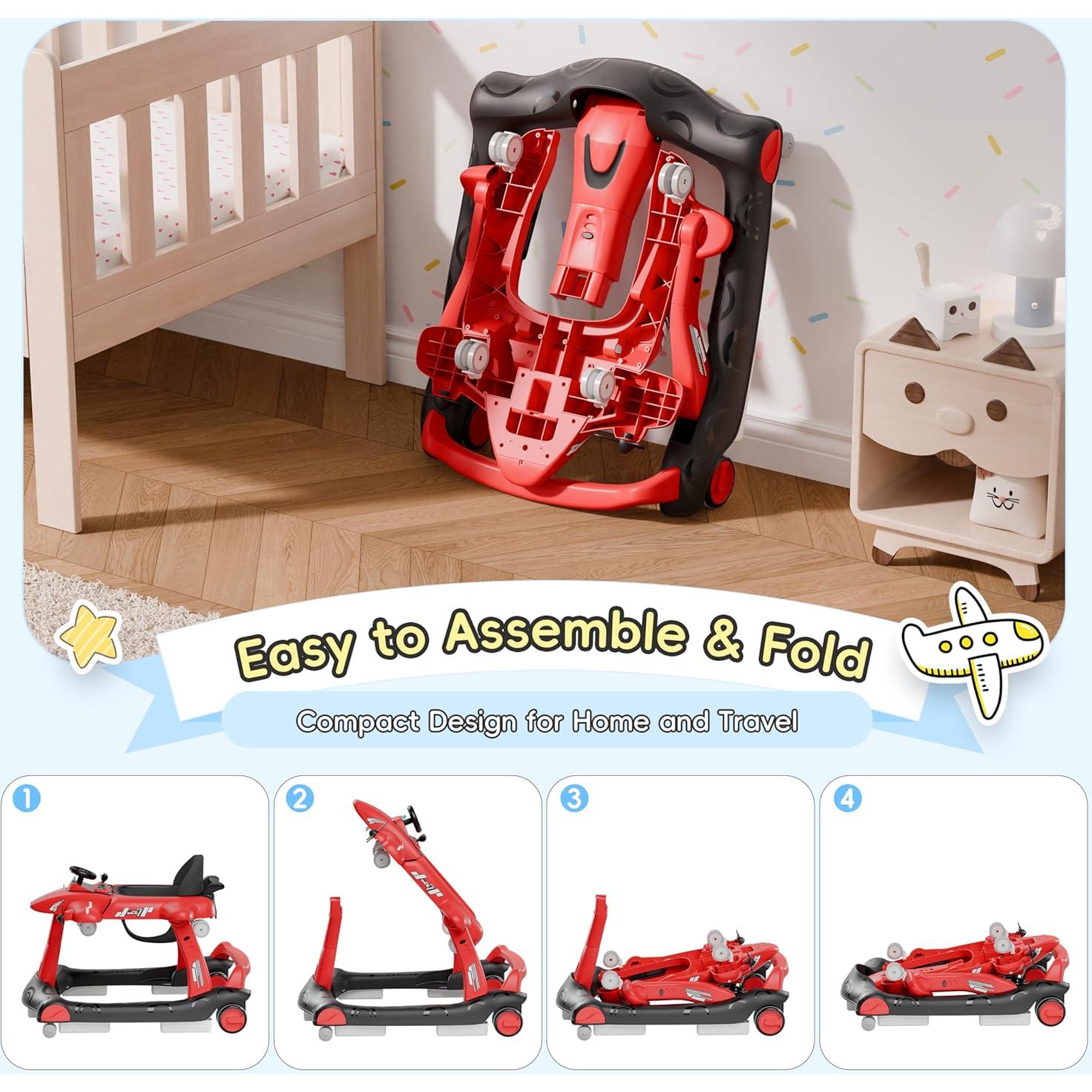 Andador 6-en-1 Xilingol para Bebés Rojo, Altura Ajustable, Música