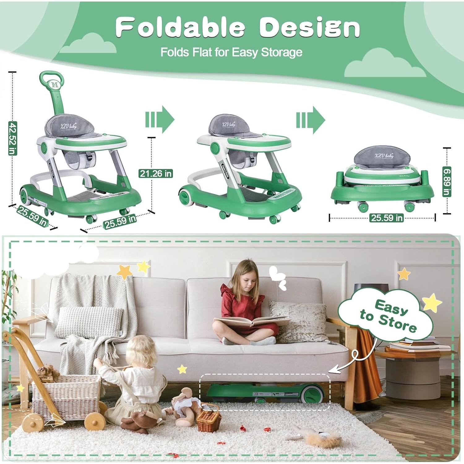 Andador Plegable 5 en 1 Deluxe Verde para Bebé 6-24 Meses