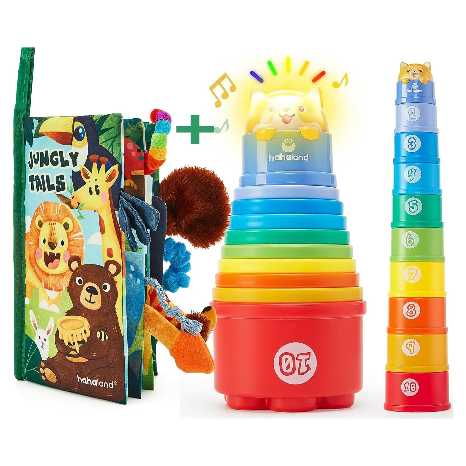 Libro Sensorial para Bebés Hahaland + 10 Tazas Apilables