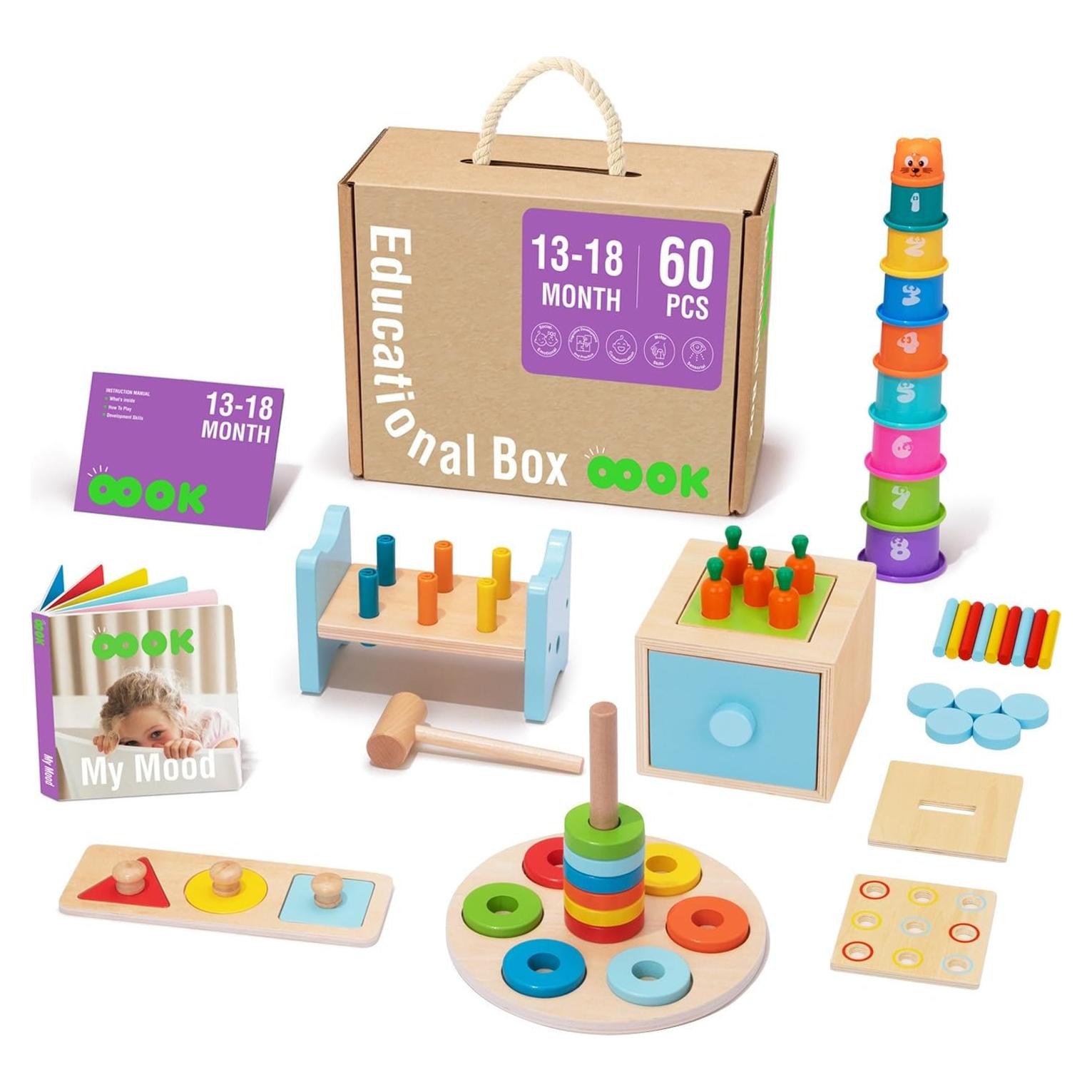 TOOKYLAND Set Educativo Montessori 6 en 1 para Niños 13-18 Meses