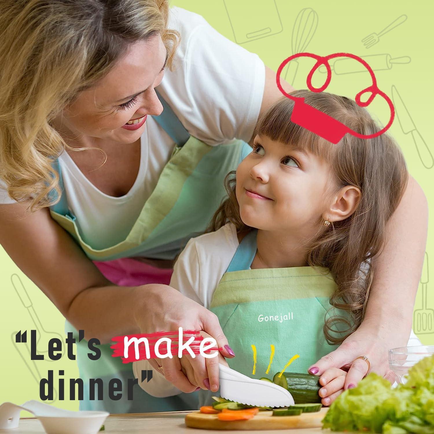 Juego de cuchillos para niños GONEJALL 4 piezas con tabla