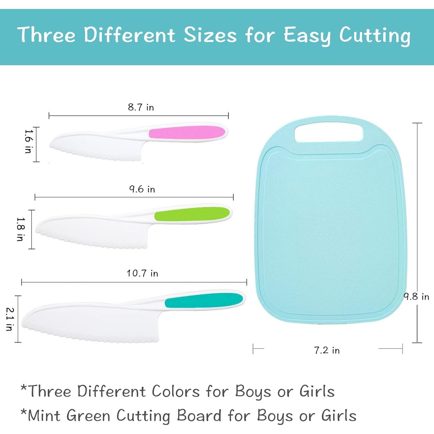 Juego de cuchillos para niños GONEJALL 4 piezas con tabla