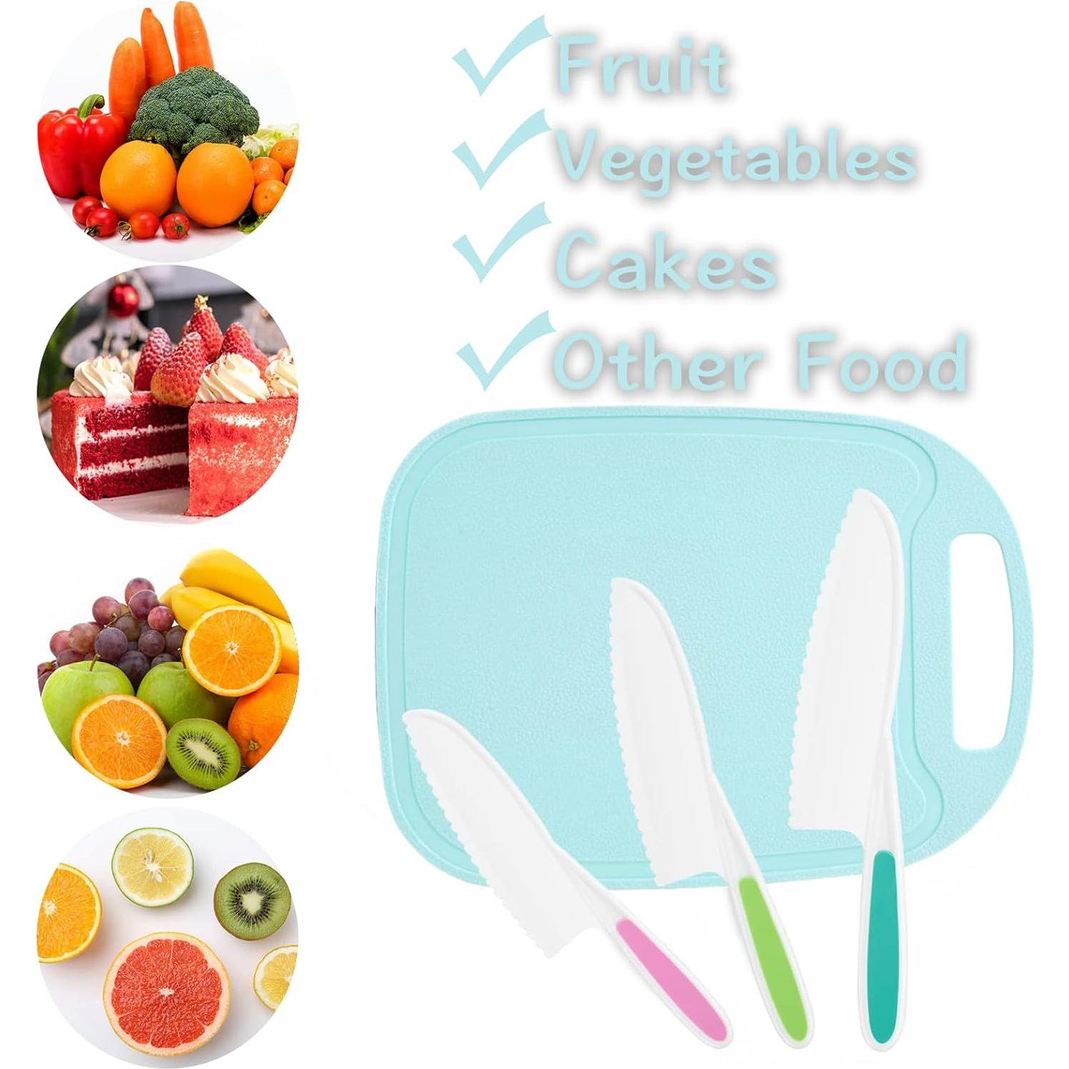 Juego de cuchillos para niños GONEJALL 4 piezas con tabla