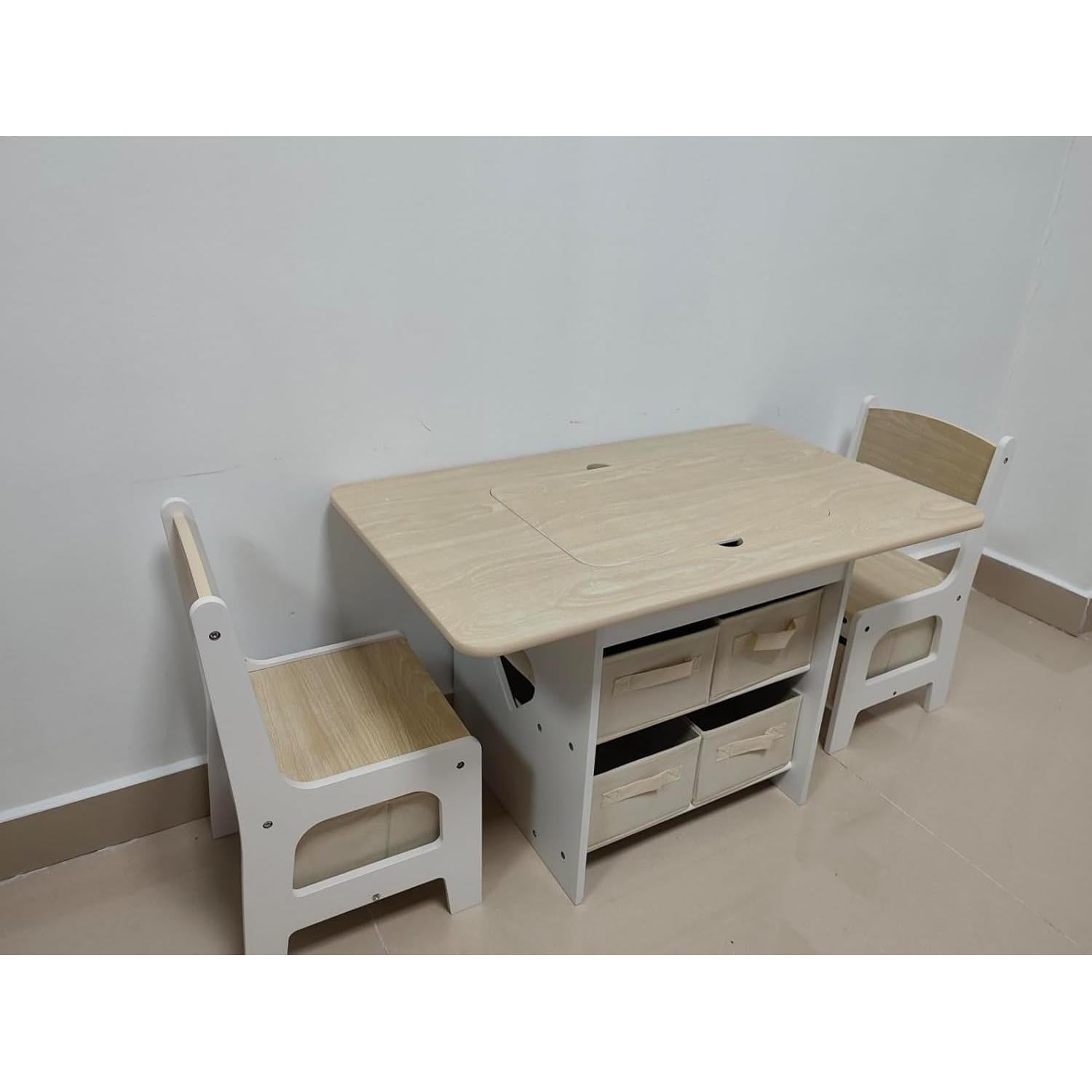 Conjunto Mesa y 2 Sillas para Niños Relquorax Natural 80x48 cm