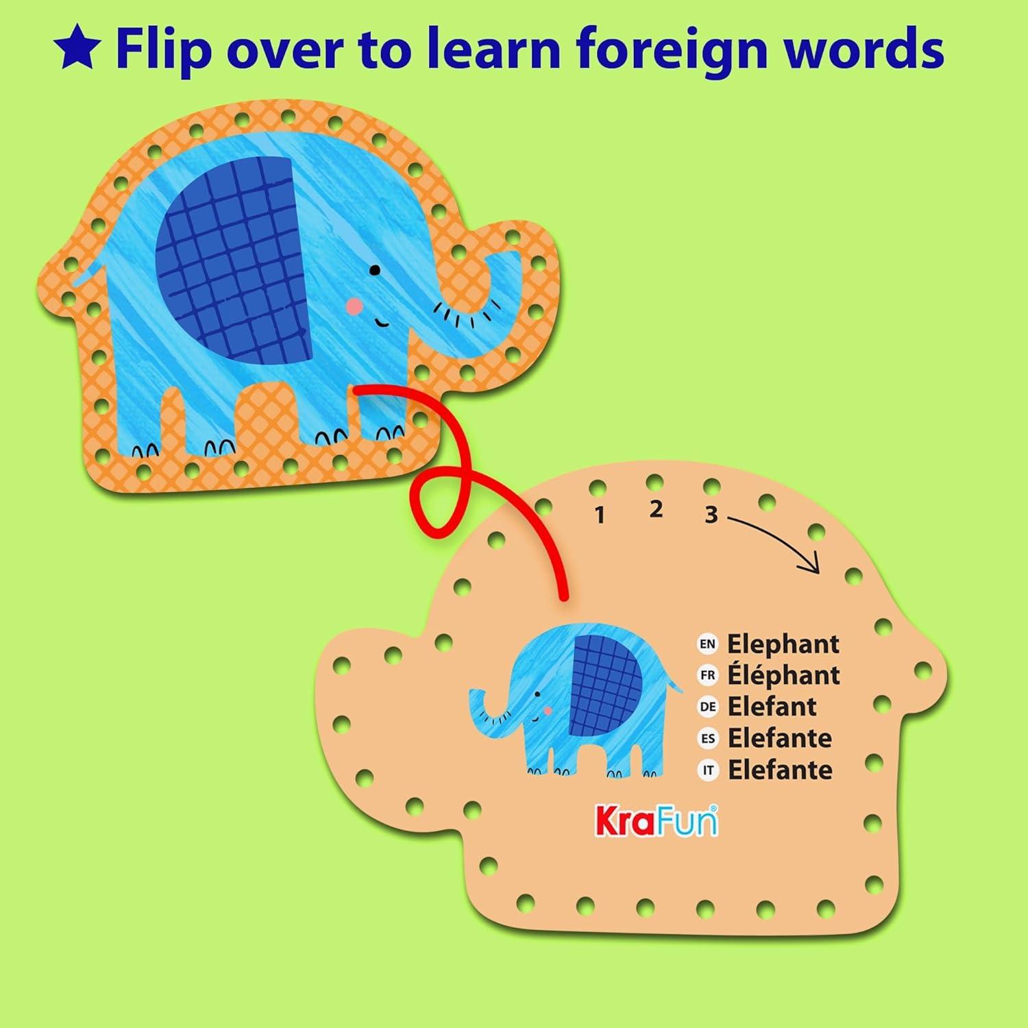 KRAFUN Kit de Enhebrado para Preescolar - 10 Tarjetas Safari