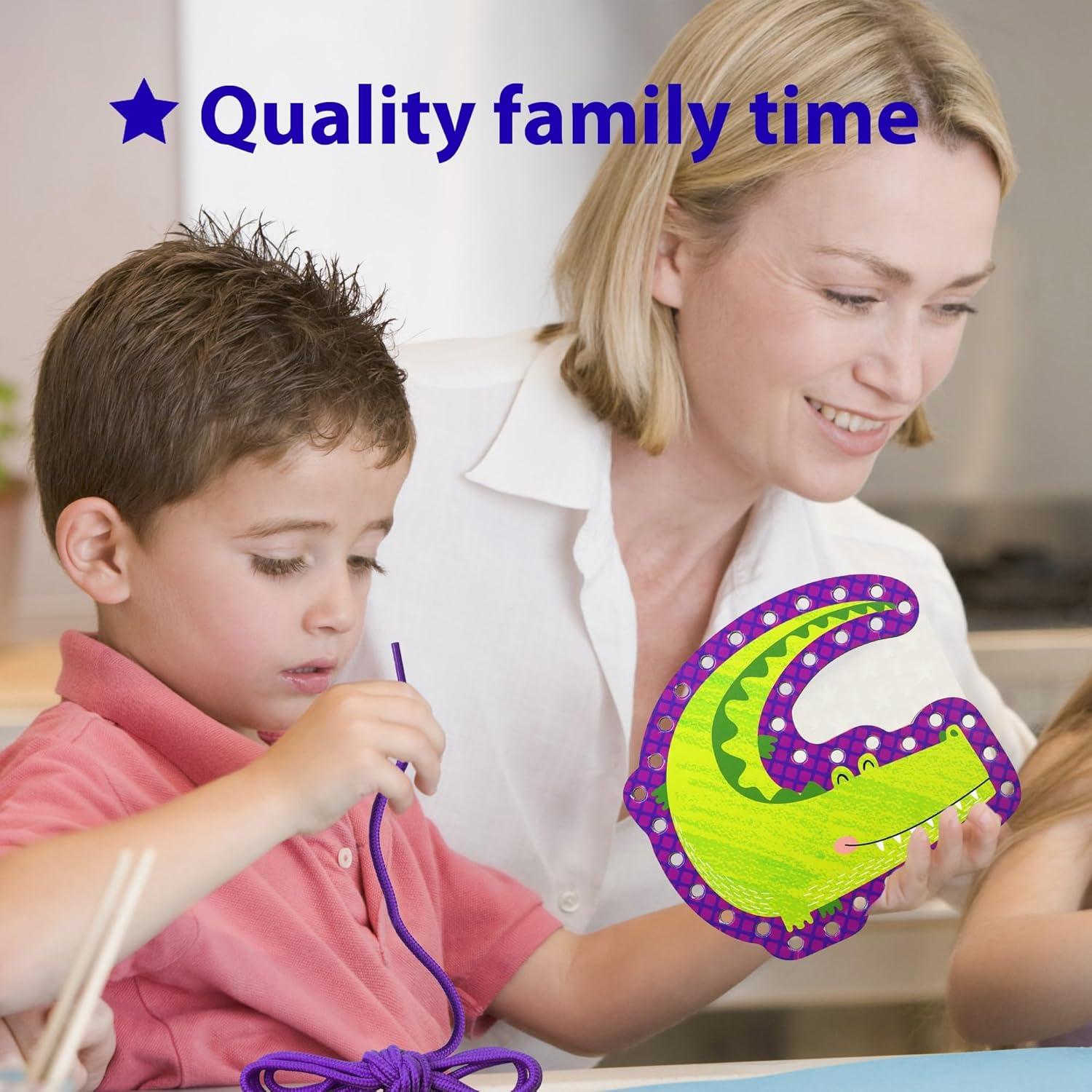 KRAFUN Kit de Enhebrado para Preescolar - 10 Tarjetas Safari