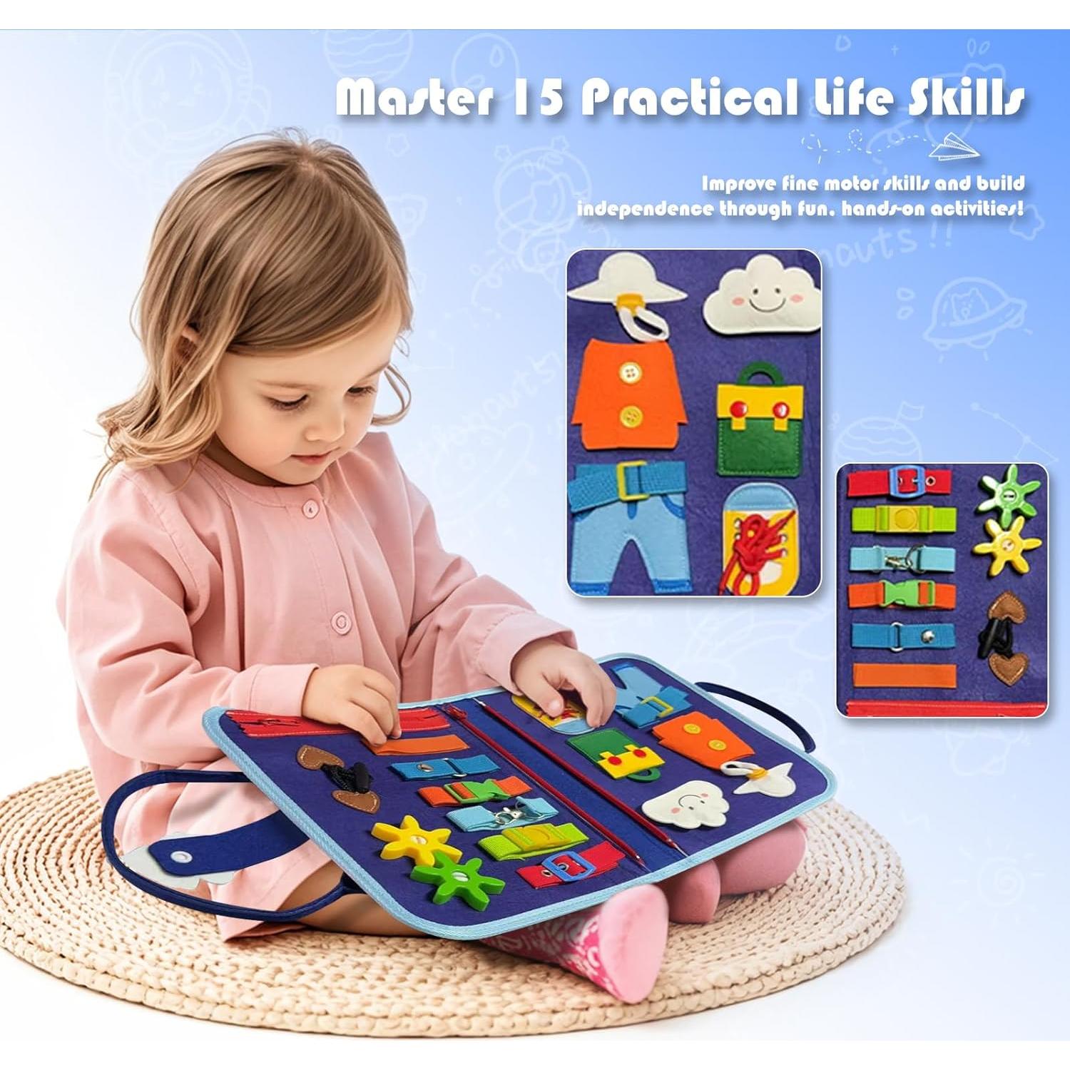 Tablero Ocupado Montessori Azul - Juguete Sensorial para Niños