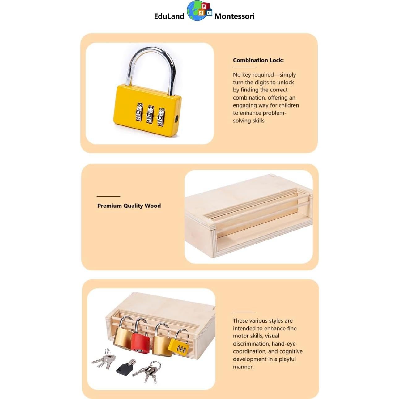 Juego de Cerraduras y Llaves EduLand Montessori 3-6 Años