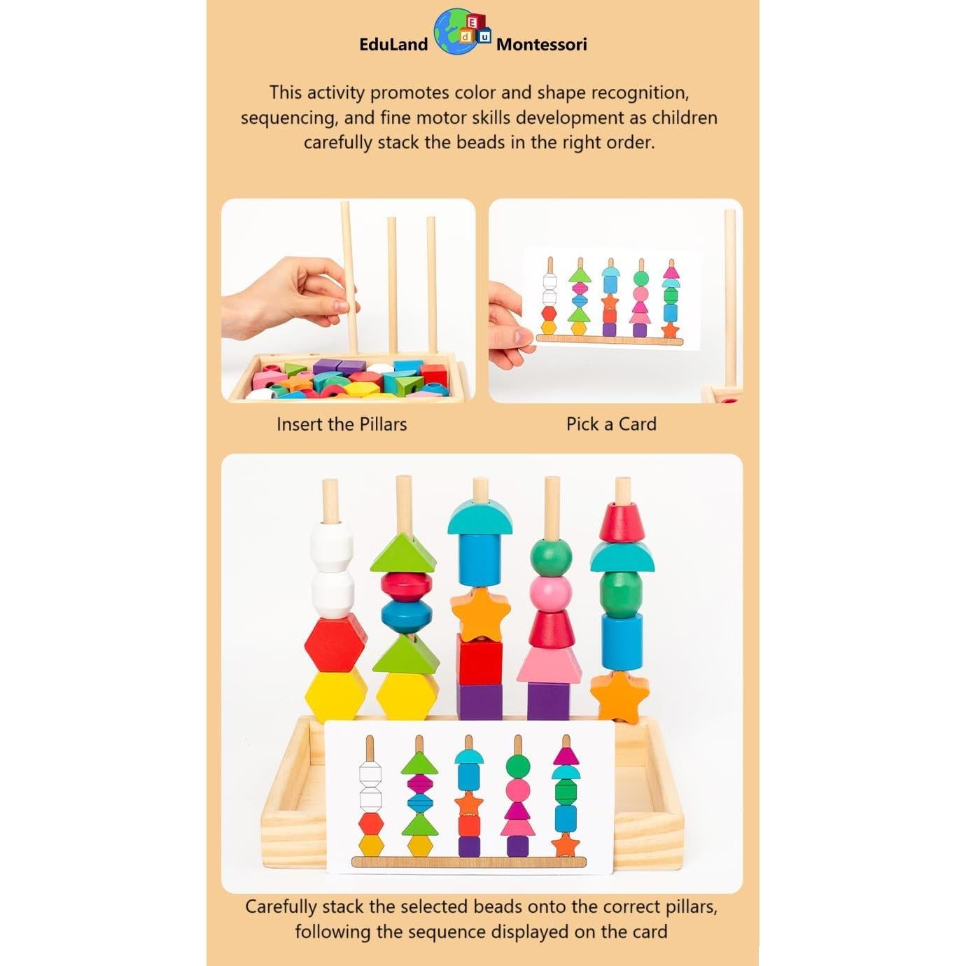 Bloques de Madera Montessori EduLand para Niños 3-6 Años