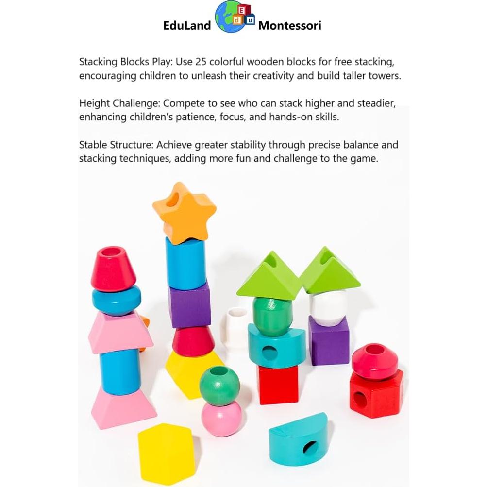 Bloques de Madera Montessori EduLand para Niños 3-6 Años