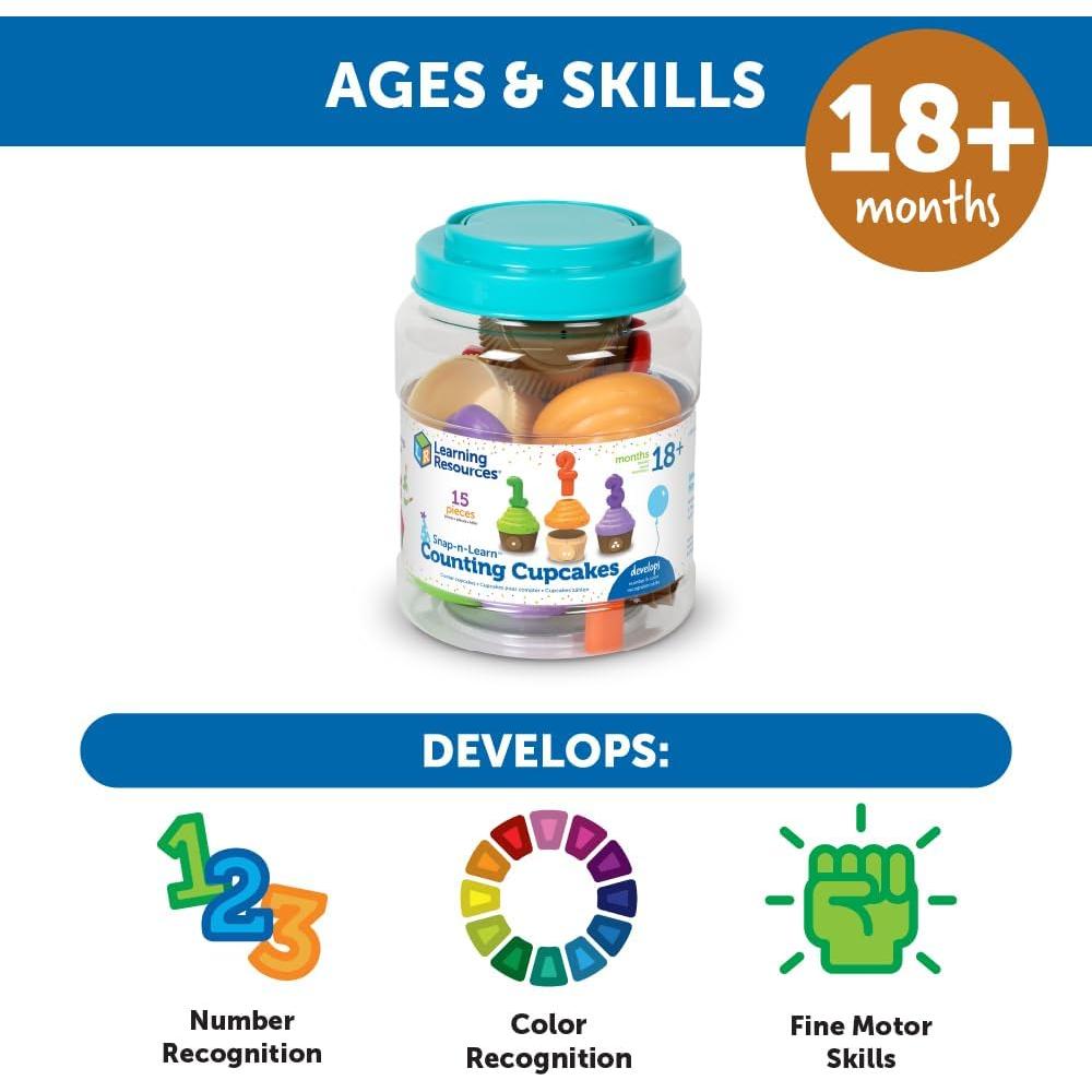 Cupcakes para Contar Recursos de Aprendizaje - 15 Piezas, 18 Meses+