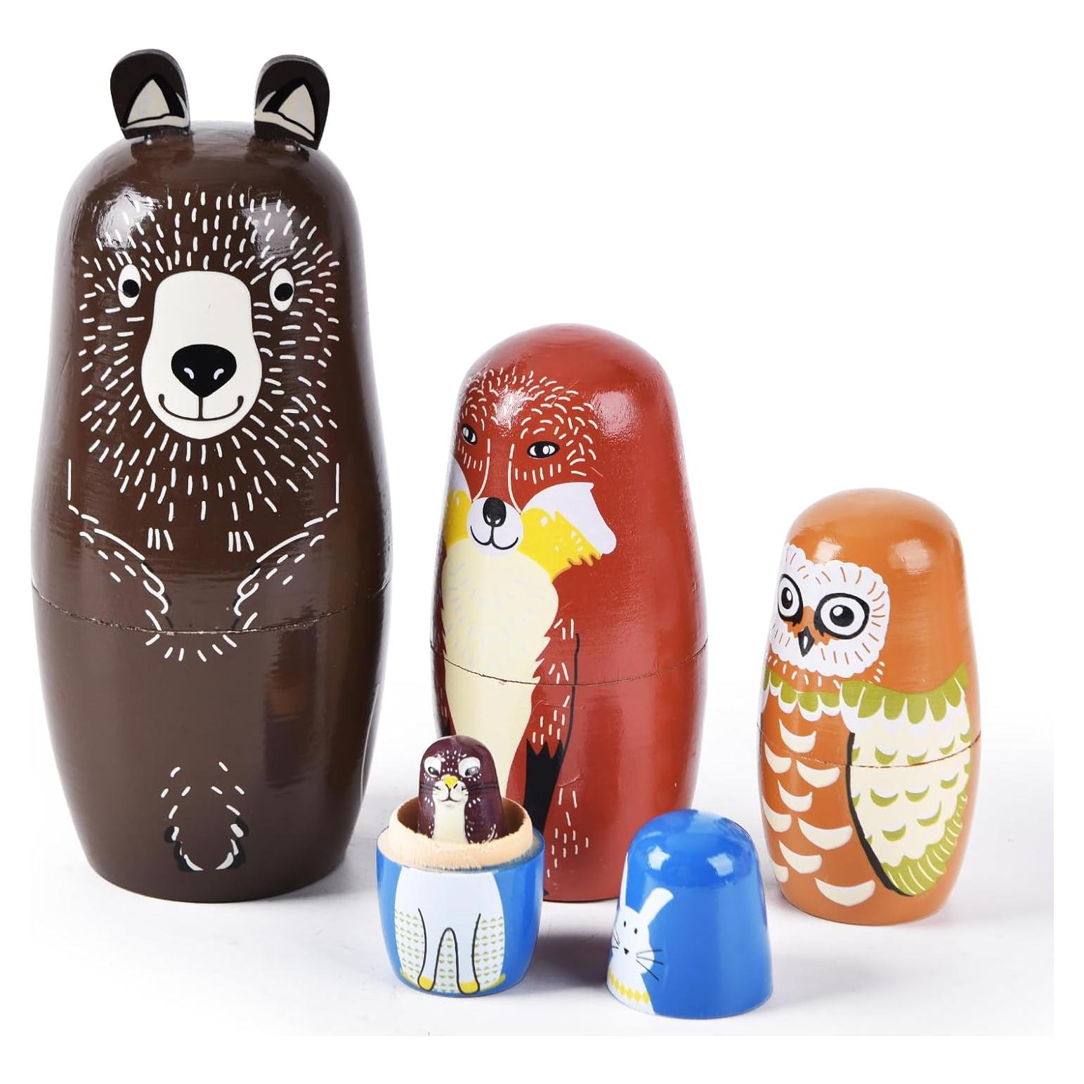 Muñecas Matryoshka de Madera 5 Piezas 15 cm Oso Marrón