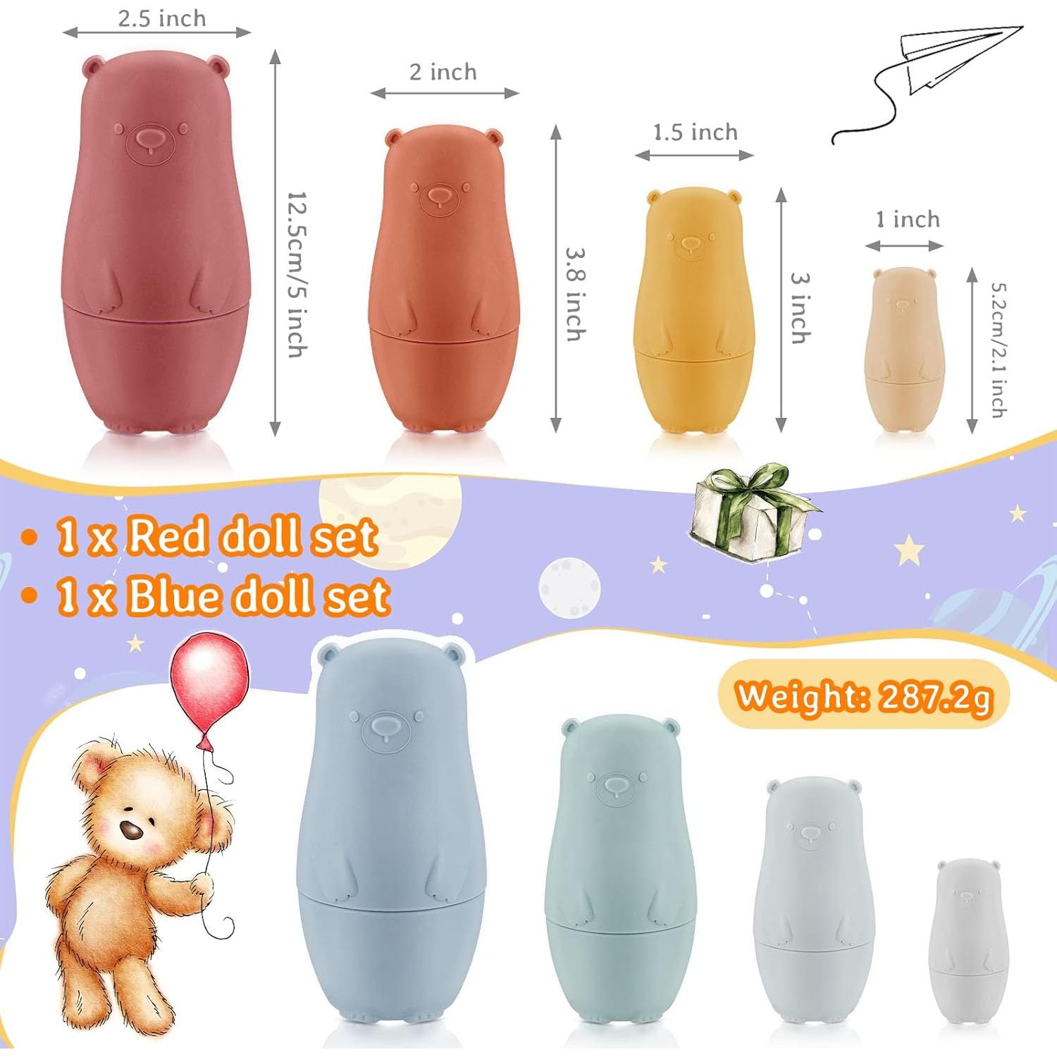 Muñecas Rusas de Silicona Chivao 8 Piezas Apilables Oso