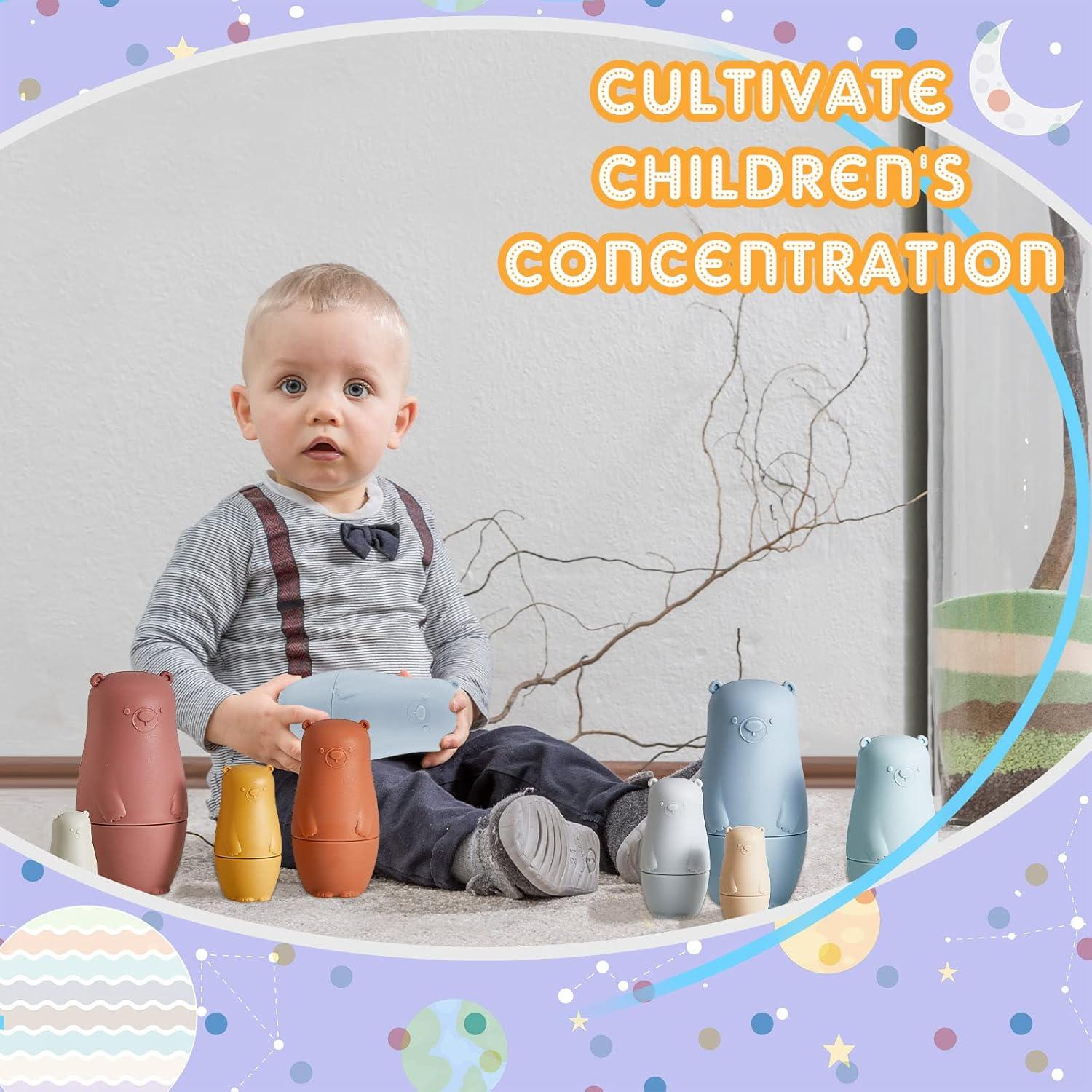 Muñecas Rusas de Silicona Chivao 8 Piezas Apilables Oso