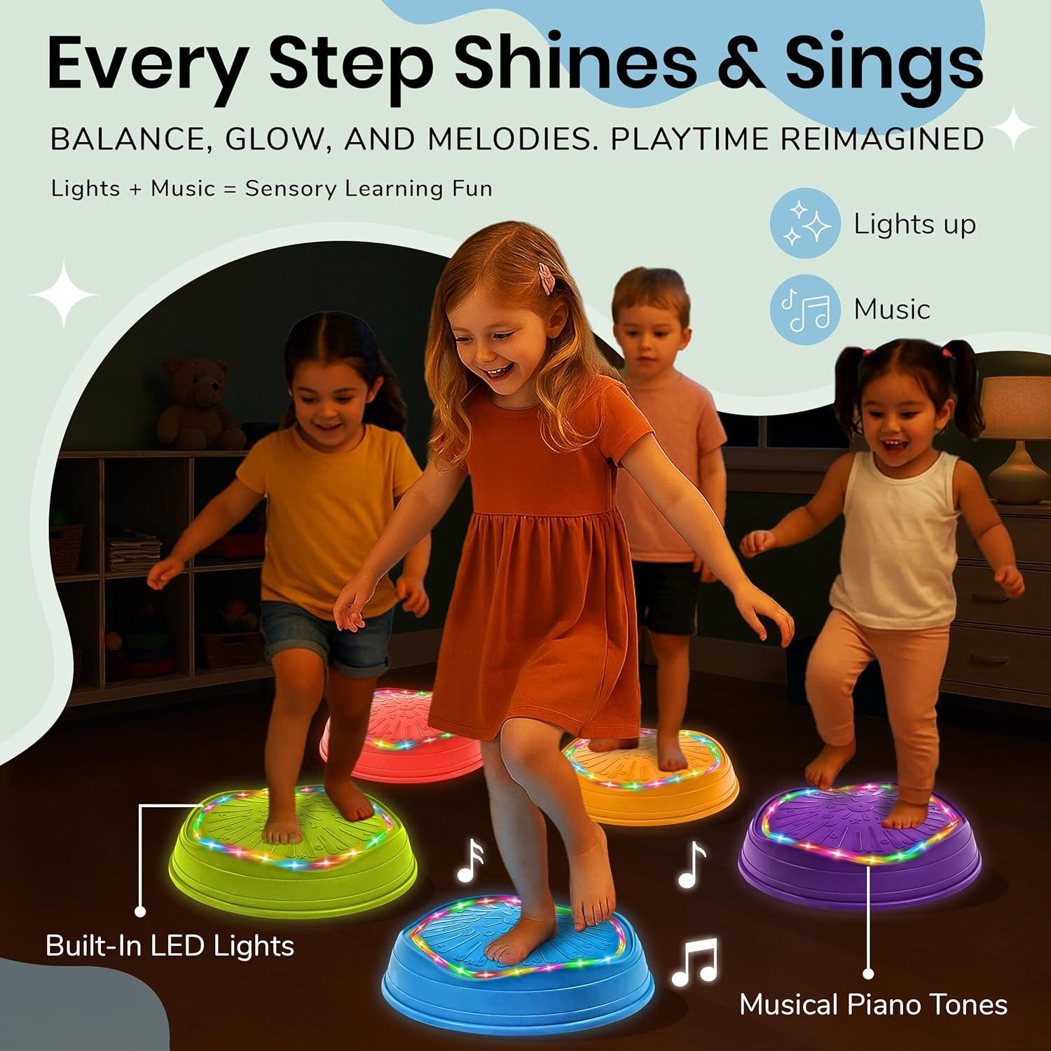 Piedras de Equilibrio Musicales Dreamscape Kids - 5 Pcs, Brillan en la Oscuridad, Juguete Sensorial para Niños 3+