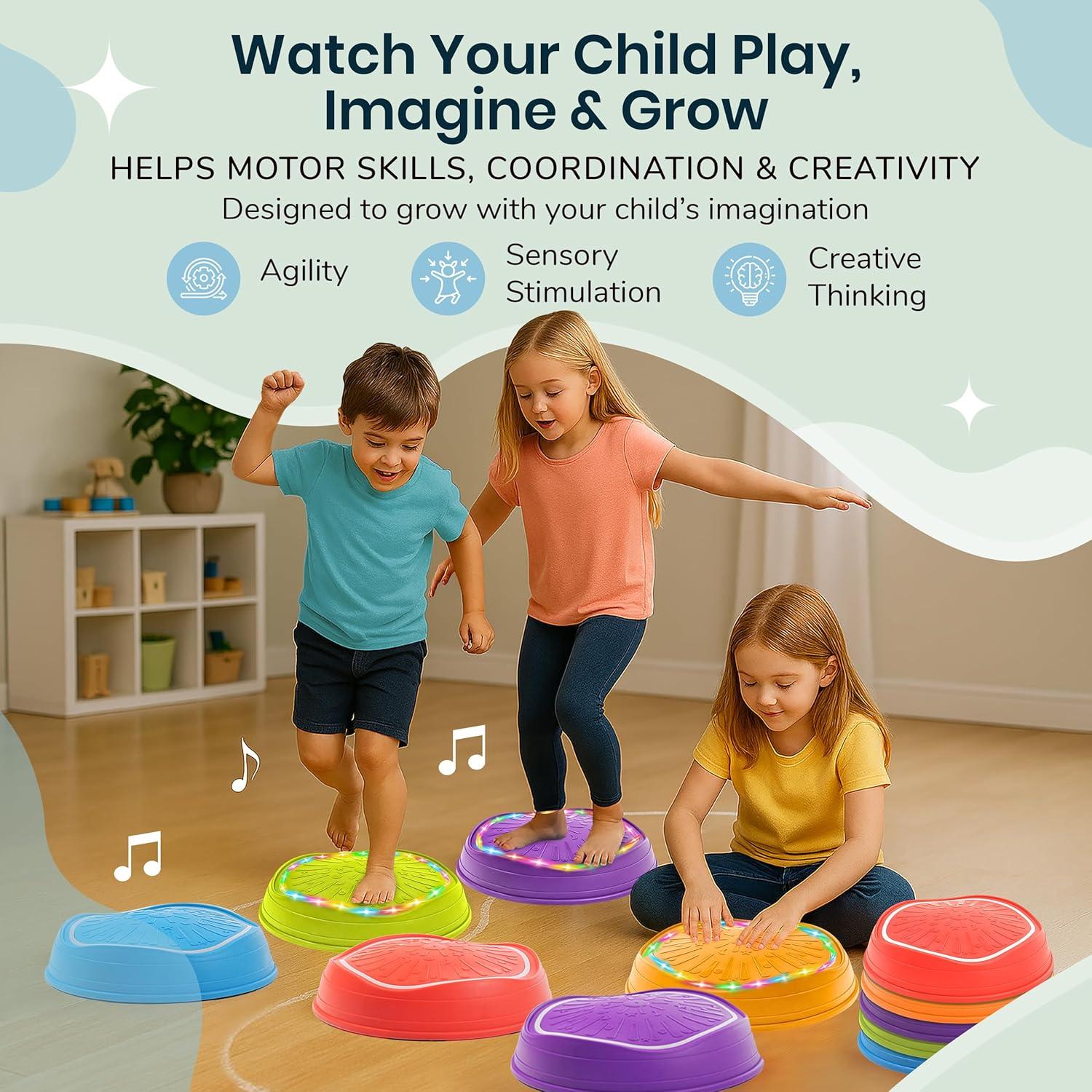 Piedras de Equilibrio Musicales Dreamscape Kids - 5 Pcs, Brillan en la Oscuridad, Juguete Sensorial para Niños 3+