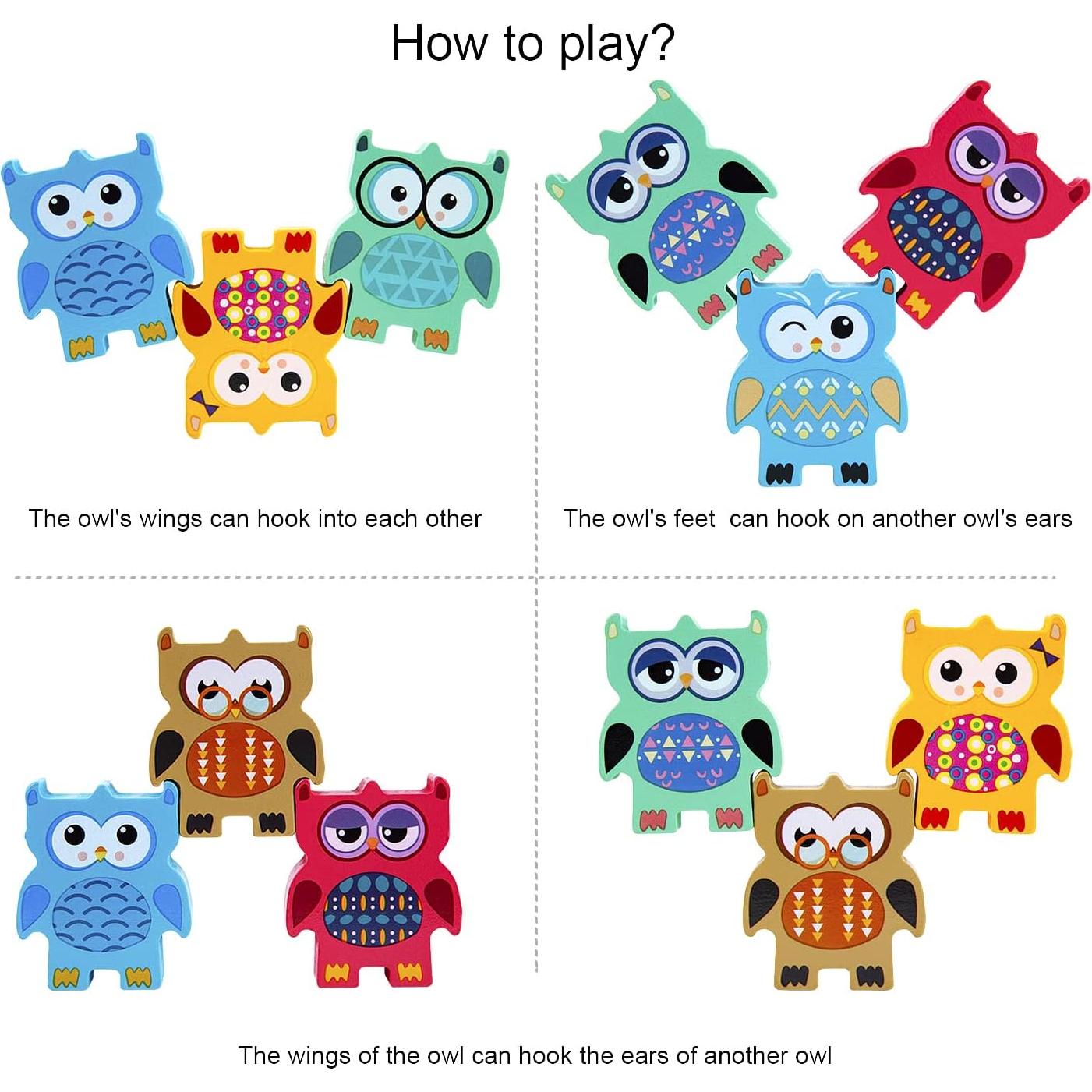 Juguetes Apilables de Madera Berry President - 12 Piezas Búhos