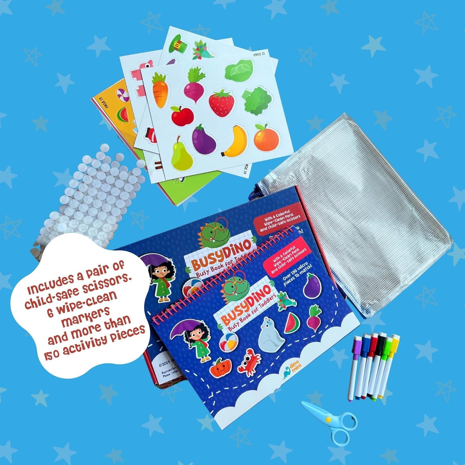 BusyDino Libro Ocupado para Niños 3-5 Años con Tijeras y Marcadores