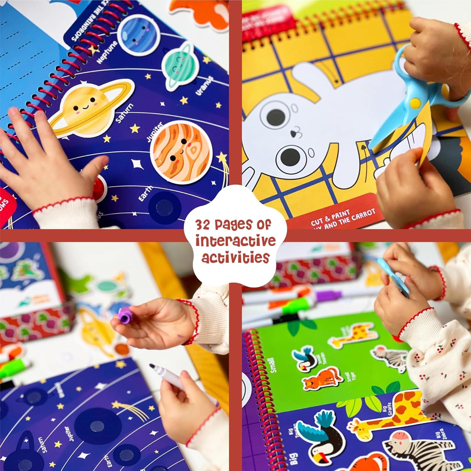 BusyDino Libro Ocupado para Niños 3-5 Años con Tijeras y Marcadores