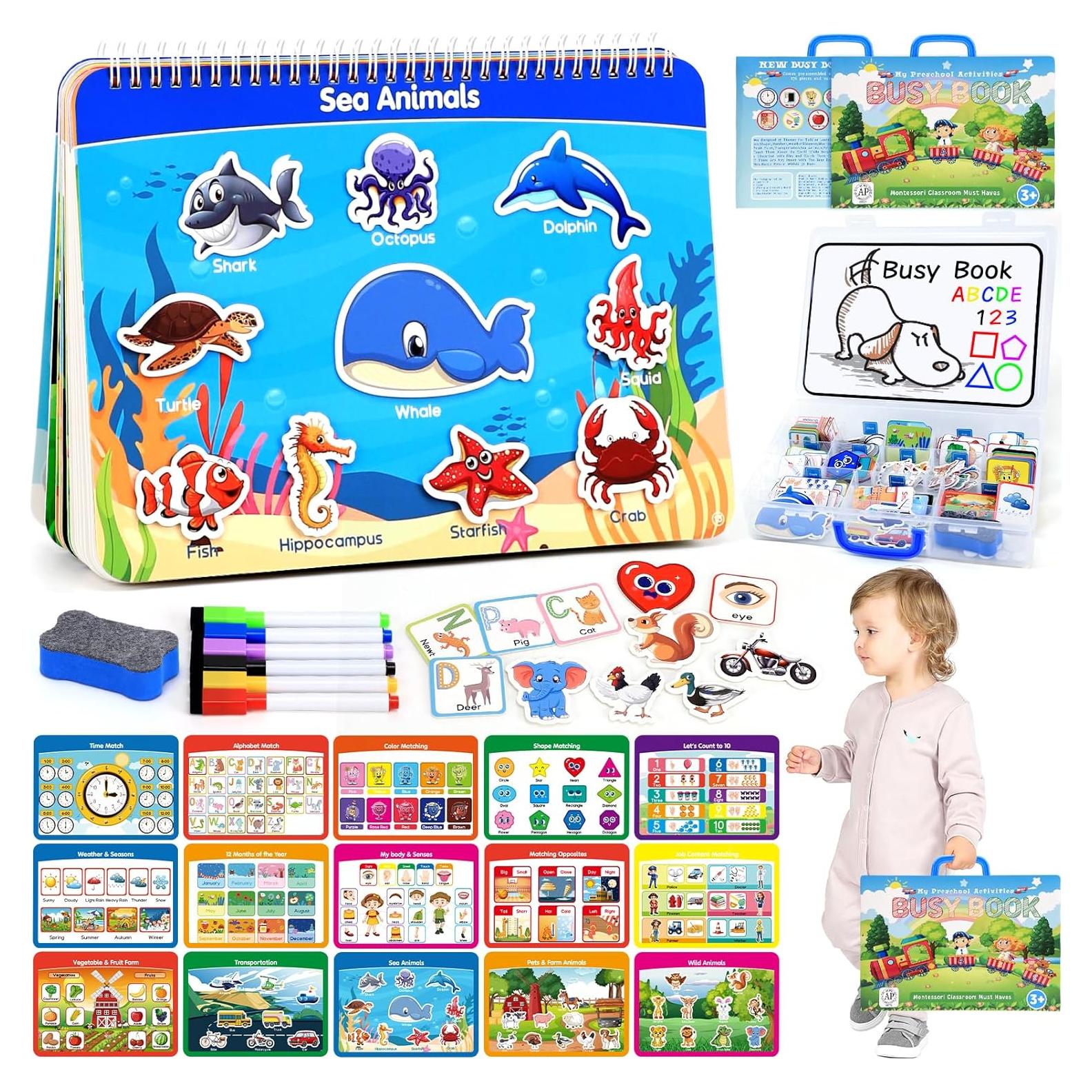 Libro Ocupado Montessori HarVow para Niños 3-6 Años con Pizarra