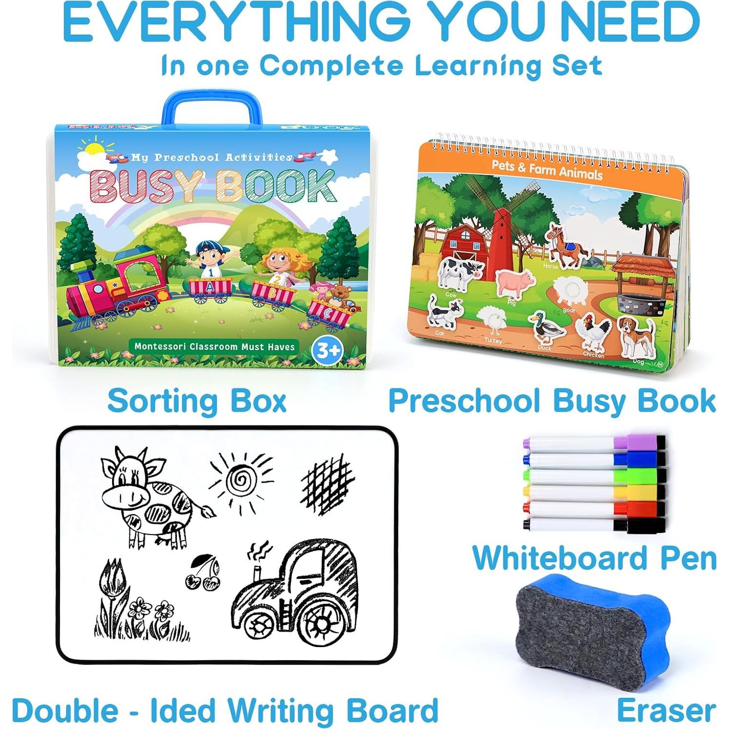 Libro Ocupado Montessori HarVow para Niños 3-6 Años con Pizarra