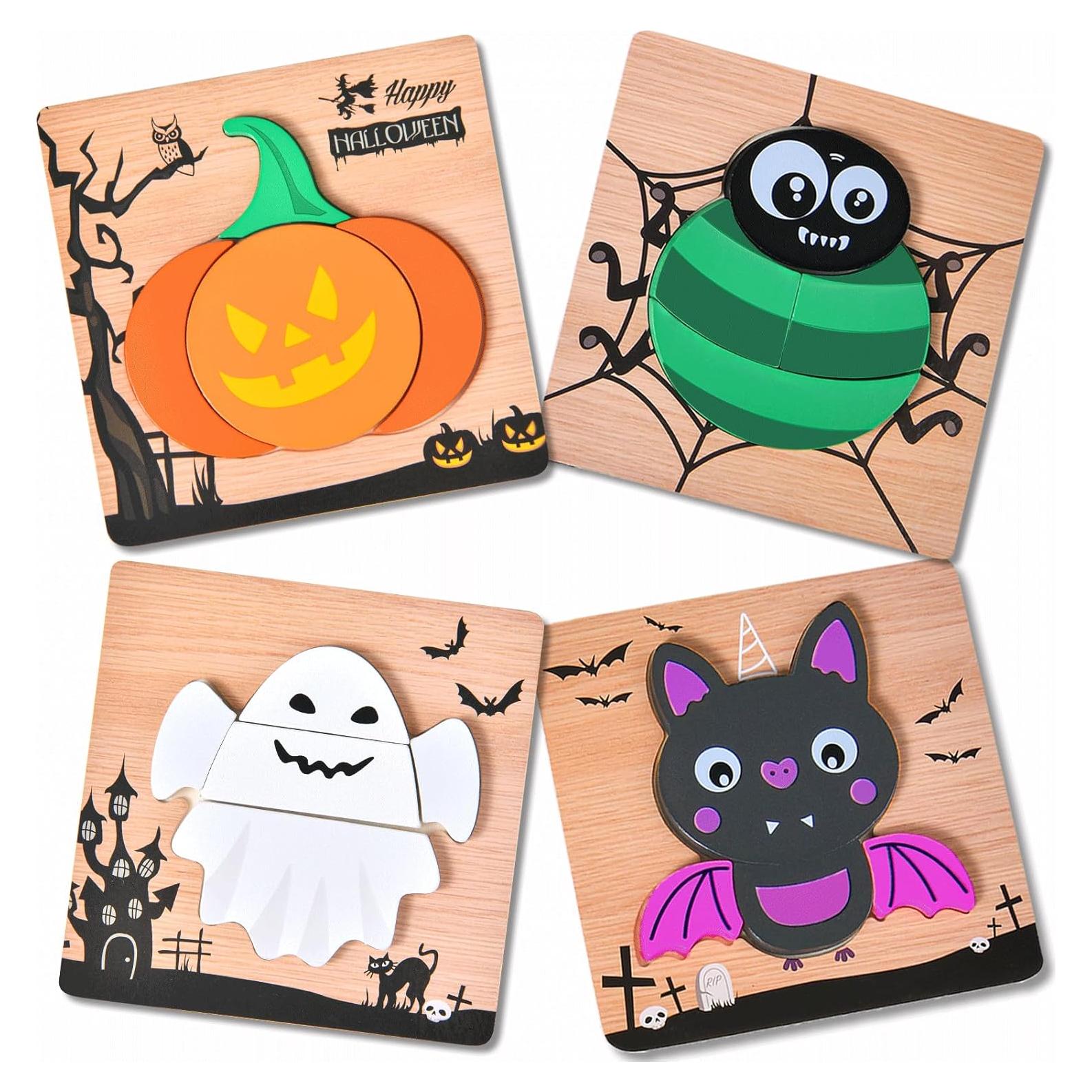 Paquete de 4 Rompecabezas de Madera Halloween YBSOP 14.7 cm