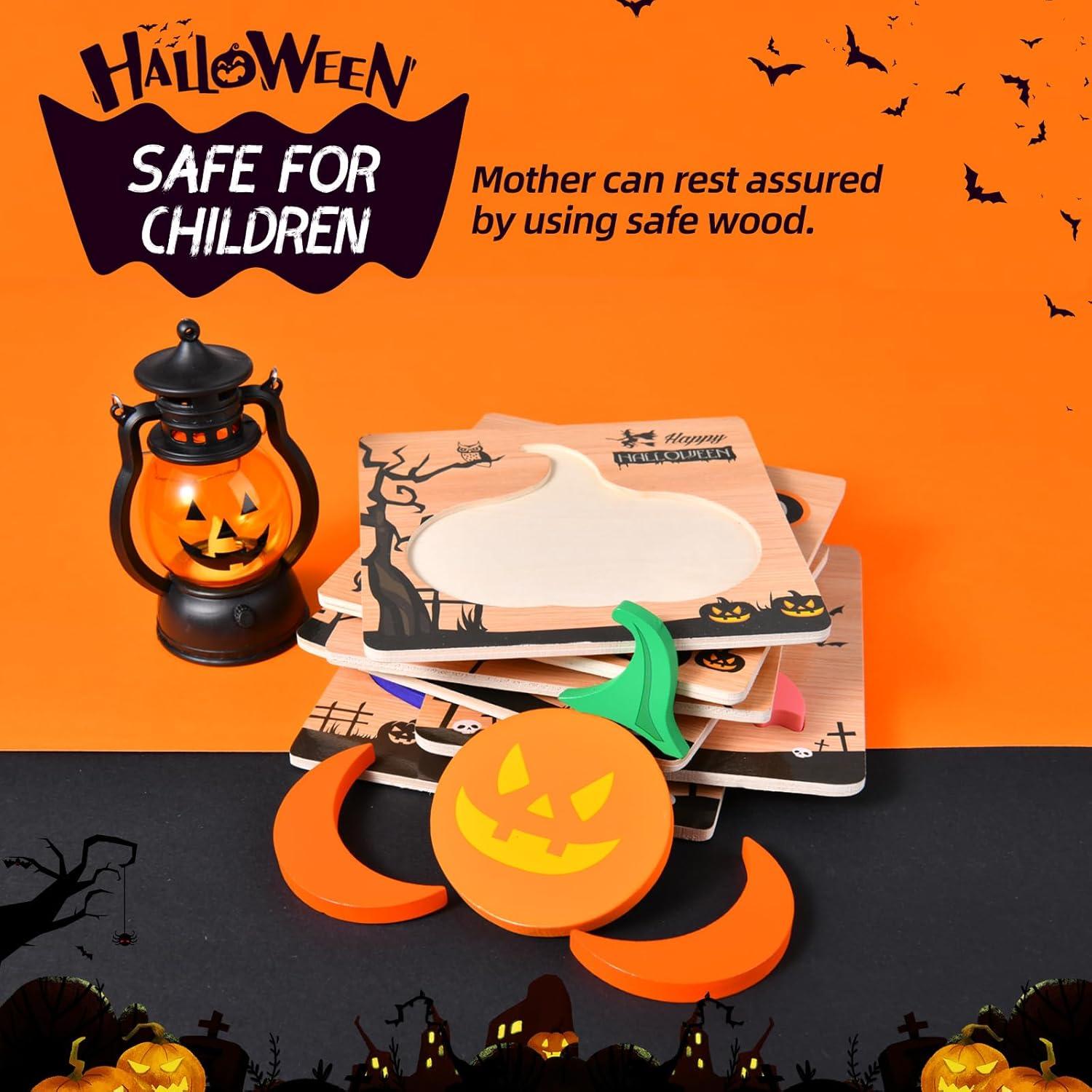 Paquete de 4 Rompecabezas de Madera Halloween YBSOP 14.7 cm