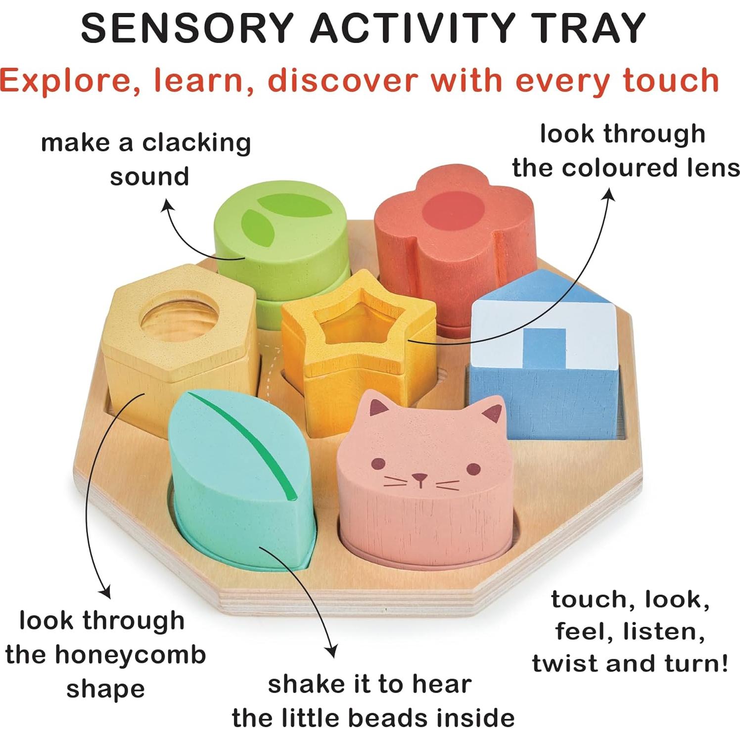 Bandeja de Actividad Sensorial Mentari - 7 Piezas de Madera - 18x18 cm