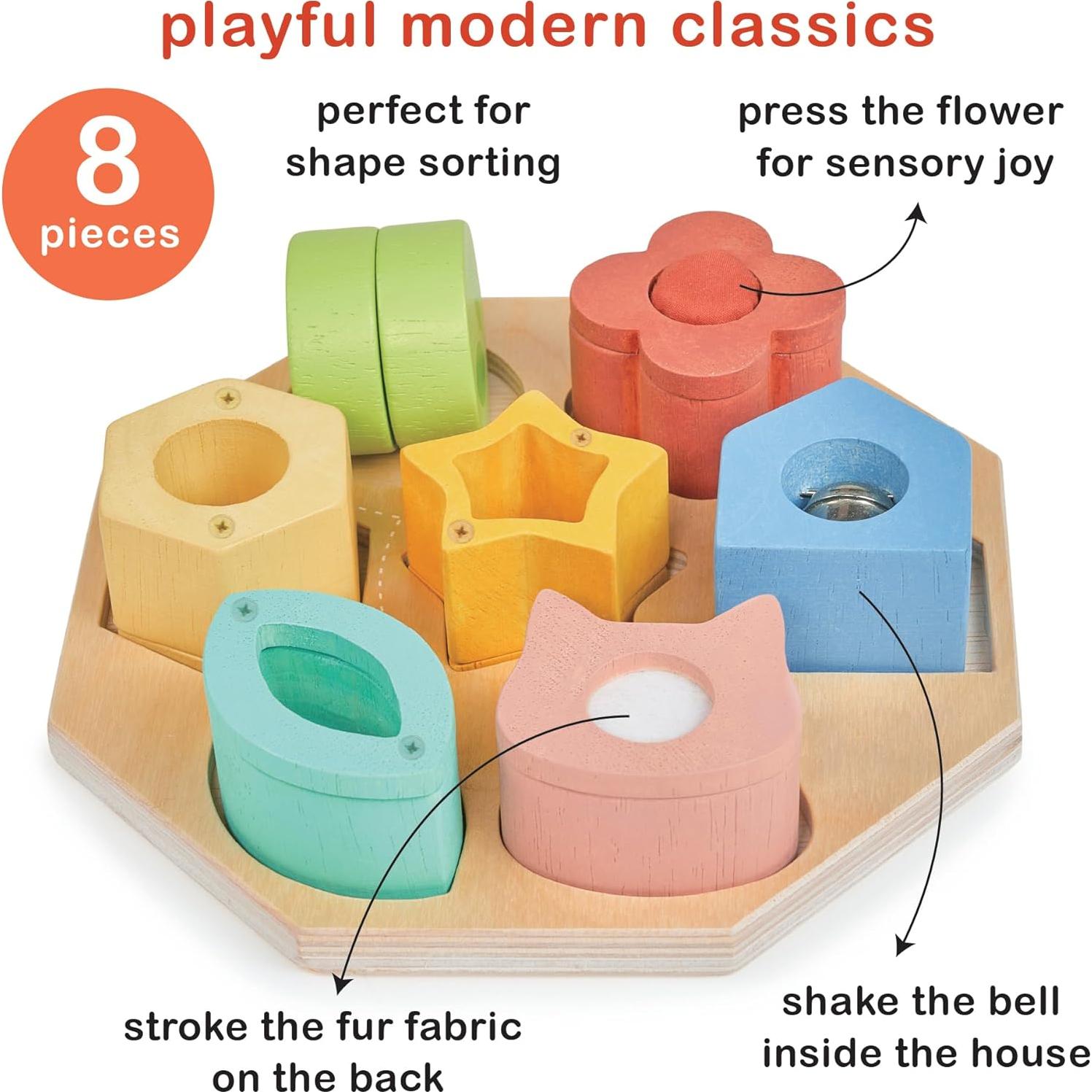 Bandeja de Actividad Sensorial Mentari - 7 Piezas de Madera - 18x18 cm