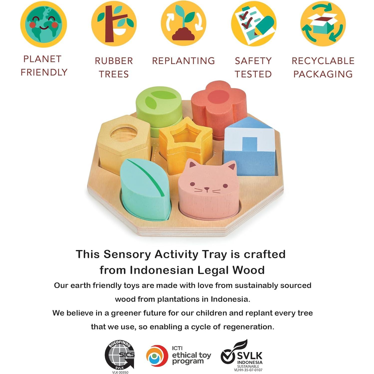 Bandeja de Actividad Sensorial Mentari - 7 Piezas de Madera - 18x18 cm