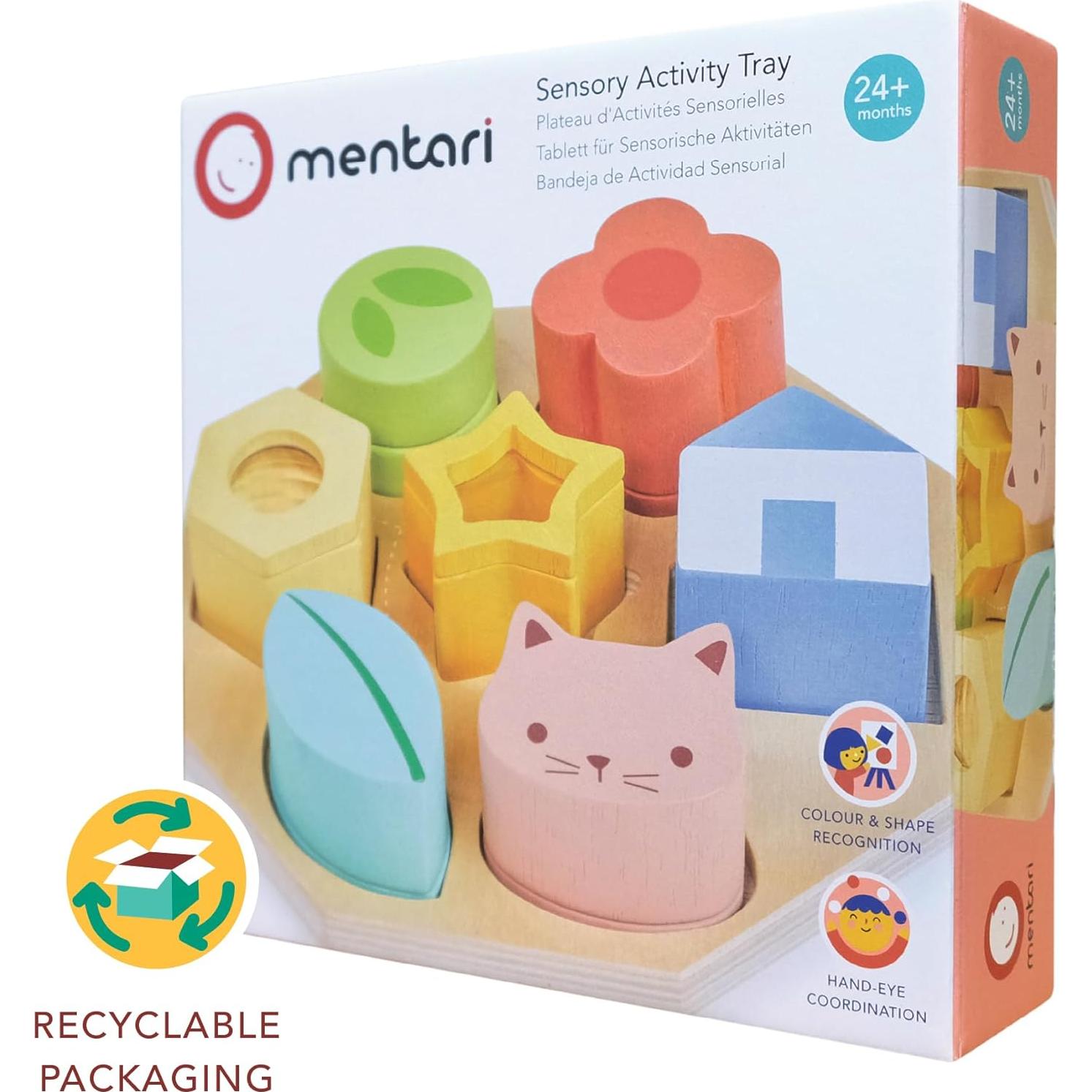 Bandeja de Actividad Sensorial Mentari - 7 Piezas de Madera - 18x18 cm