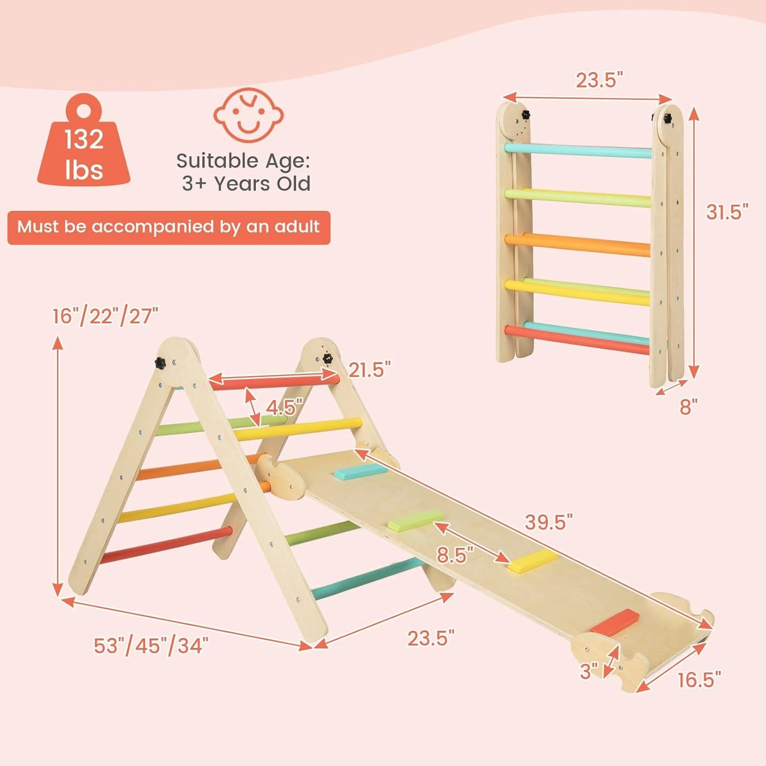 Escalador Triangular Plegable Costzon 4 en 1 para Niños