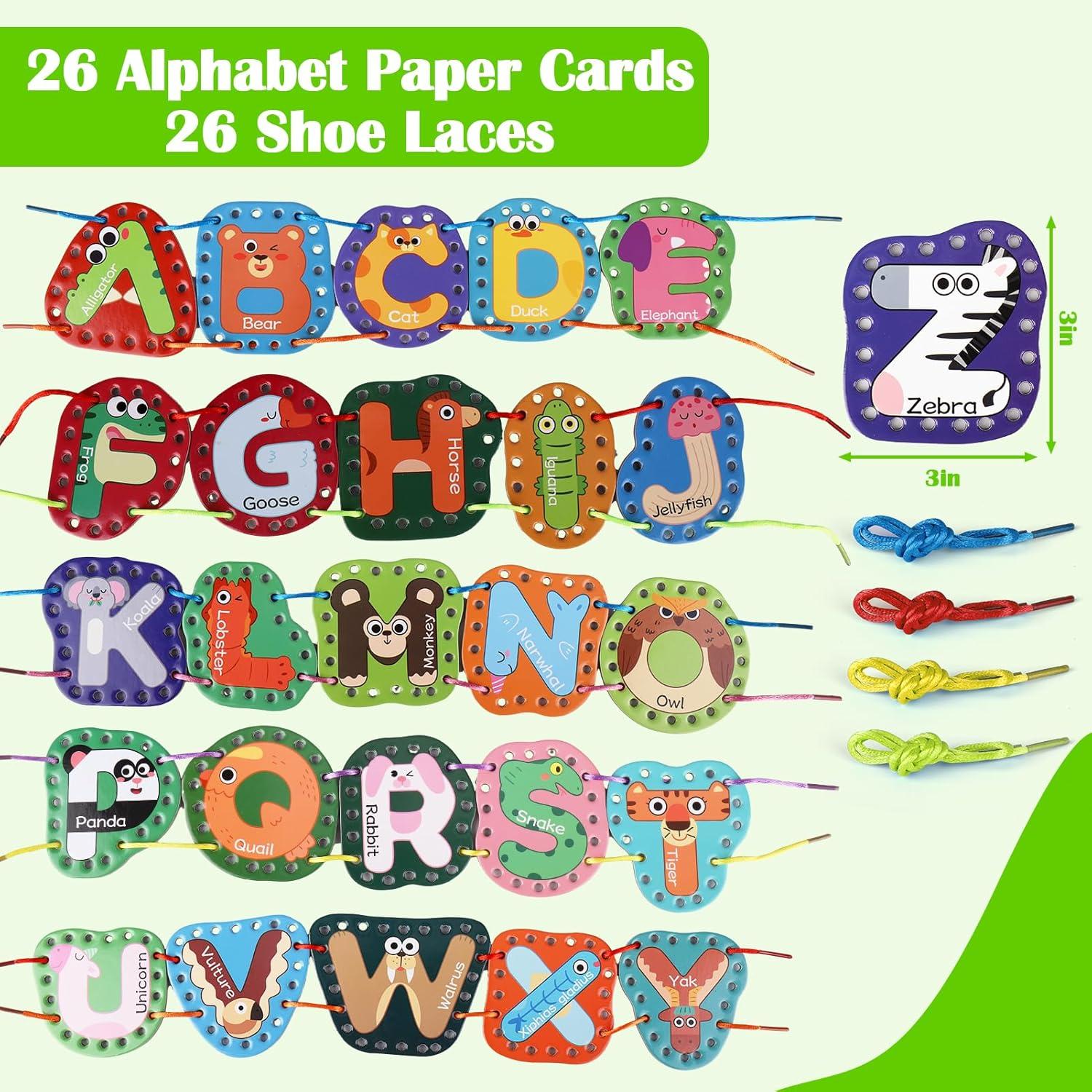 Tarjetas de Enhebrado Vodolo para Niños 3-5 Años, 26 PCS