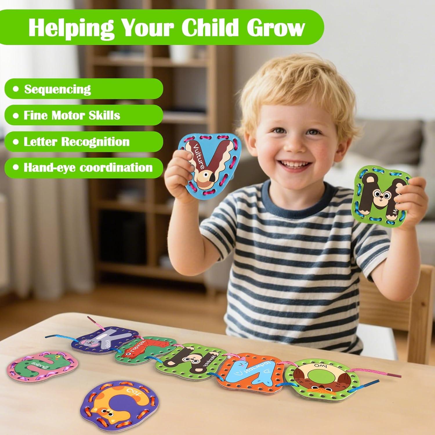 Tarjetas de Enhebrado Vodolo para Niños 3-5 Años, 26 PCS