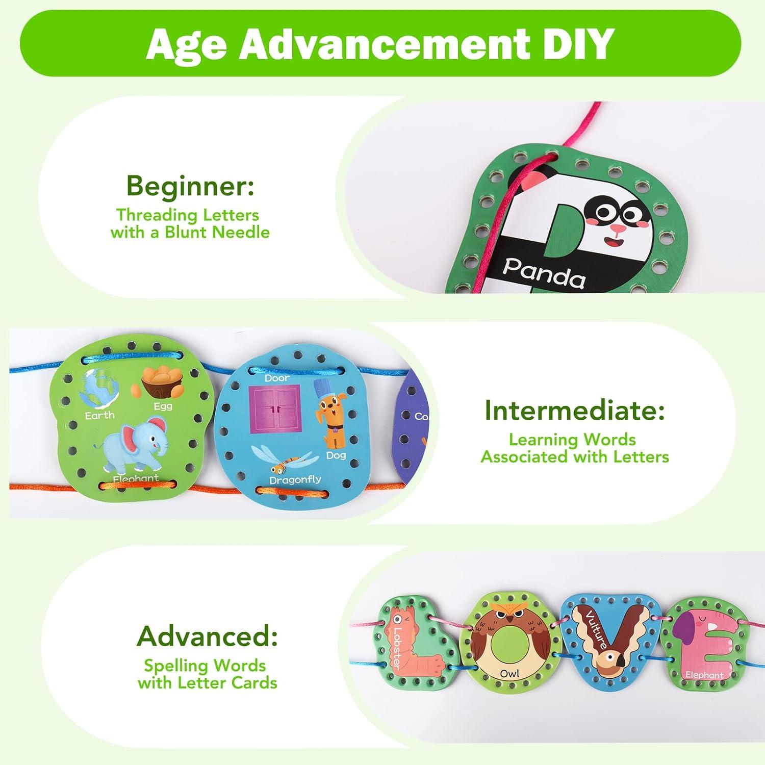 Tarjetas de Enhebrado Vodolo para Niños 3-5 Años, 26 PCS