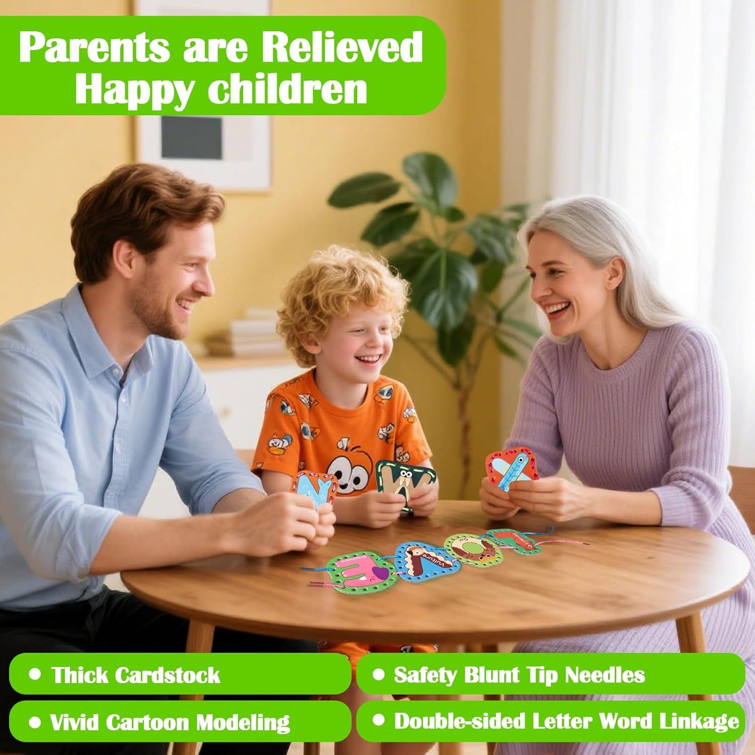 Tarjetas de Enhebrado Vodolo para Niños 3-5 Años, 26 PCS