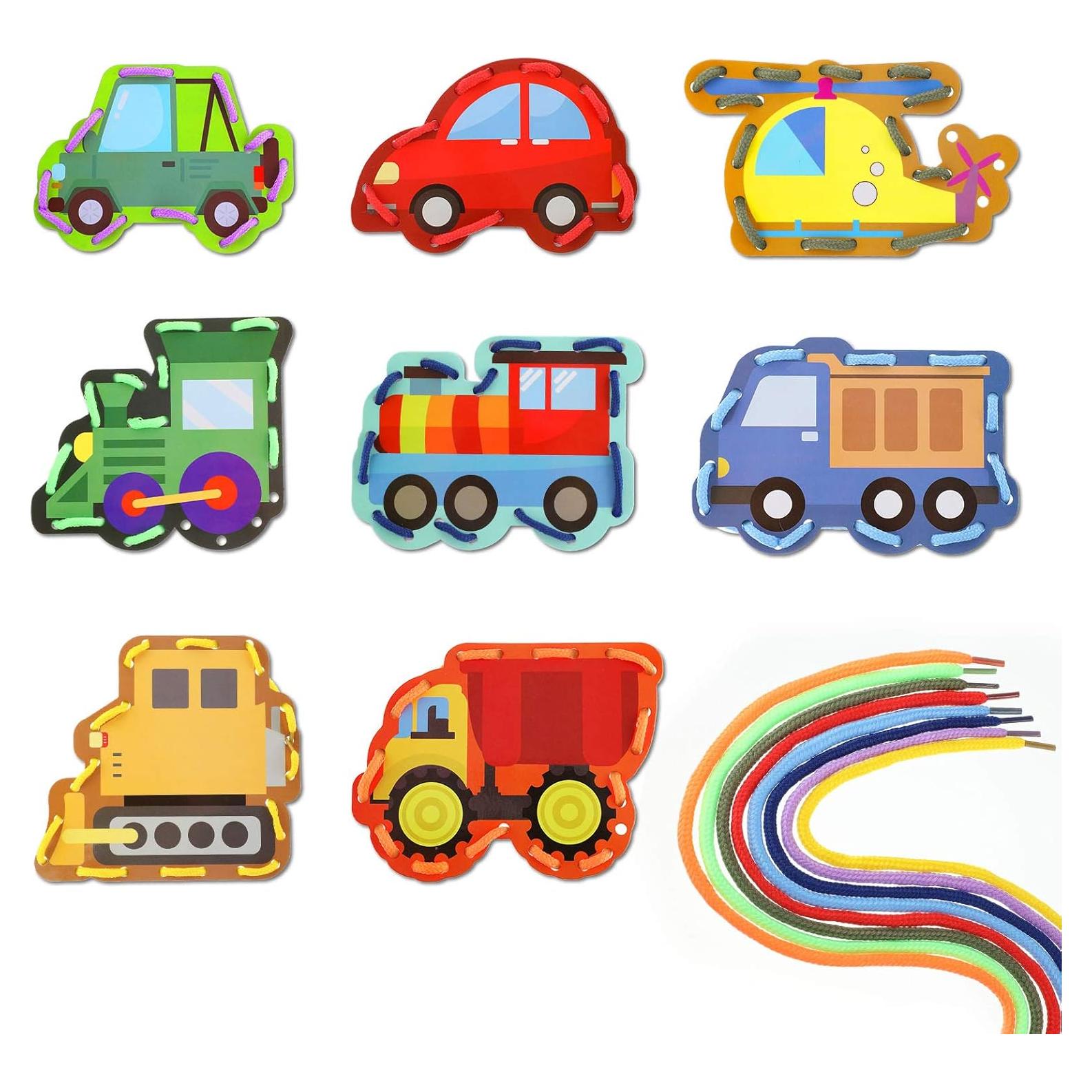 Tarjetas de Enhebrado Educativas Zonon - 8 Piezas Transporte