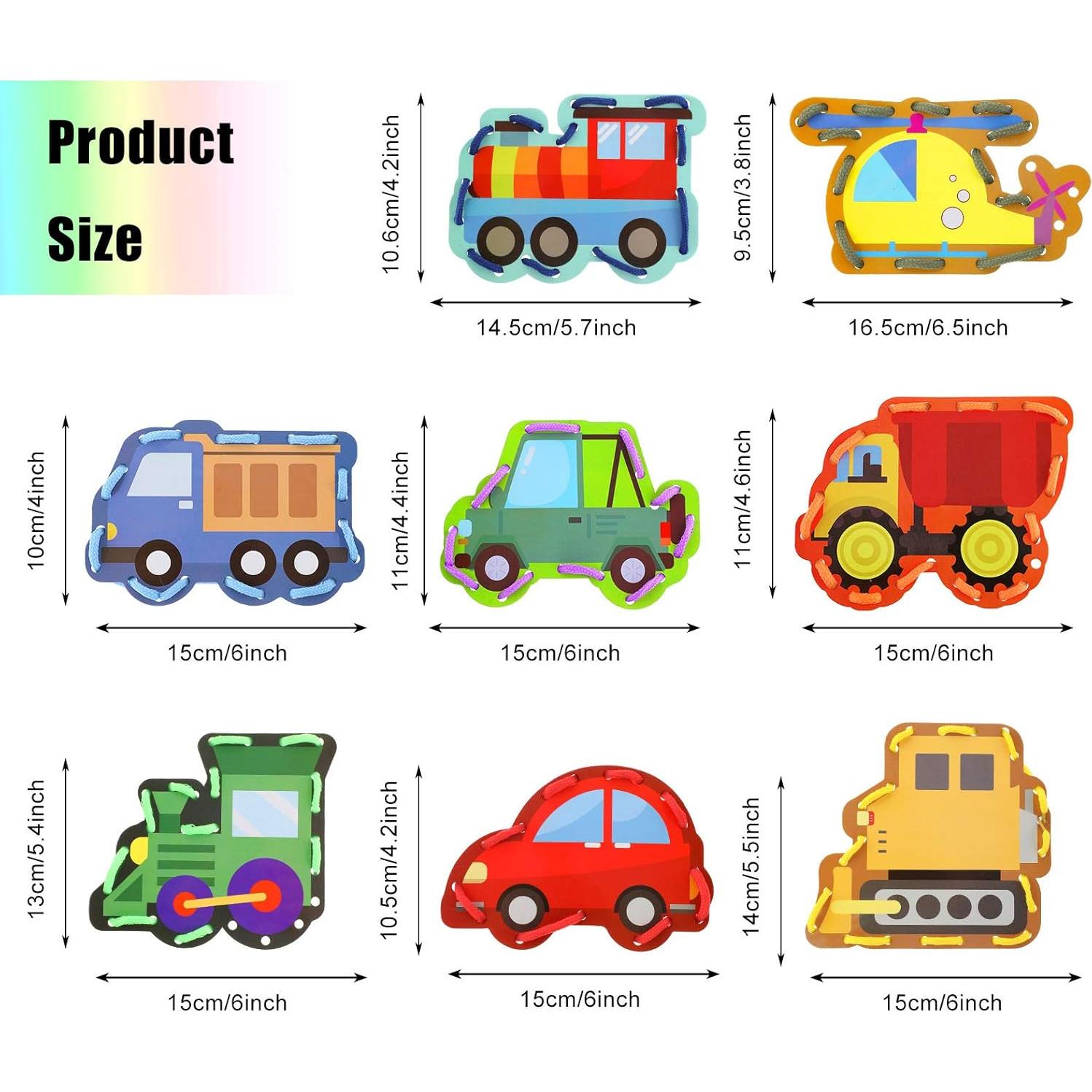 Tarjetas de Enhebrado Educativas Zonon - 8 Piezas Transporte