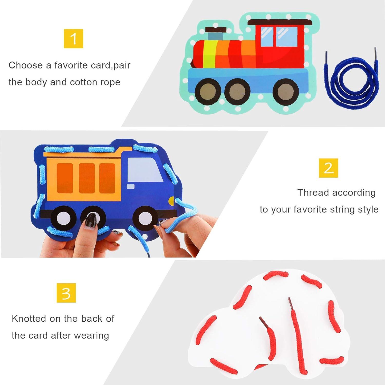 Tarjetas de Enhebrado Educativas Zonon - 8 Piezas Transporte