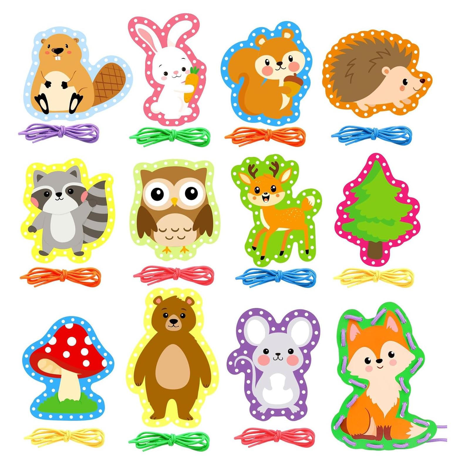 Tarjetas de Enhebrar Animales del Bosque Omlisca - 12 Piezas