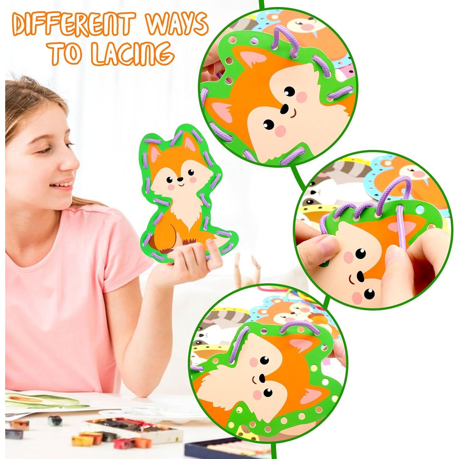 Tarjetas de Enhebrar Animales del Bosque Omlisca - 12 Piezas