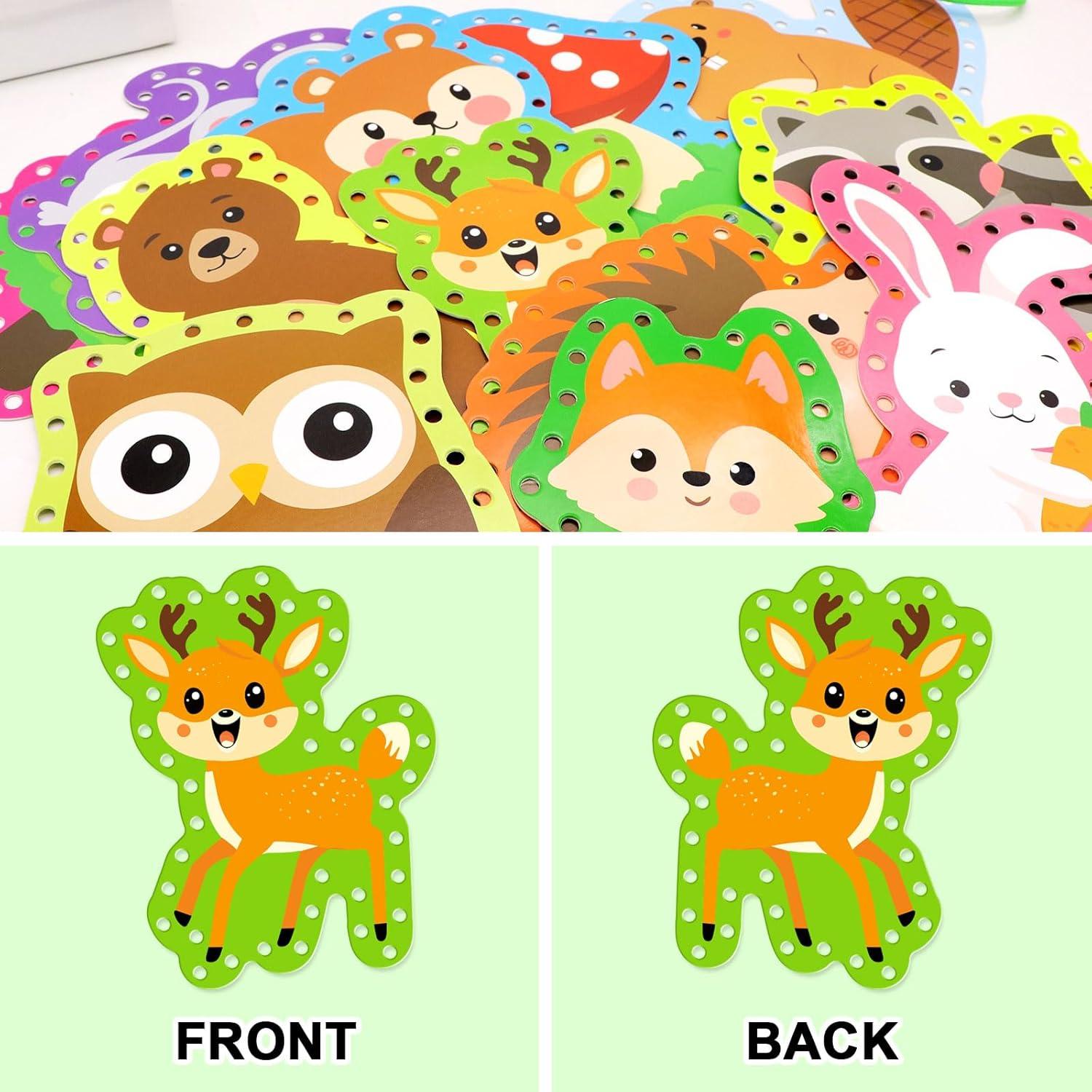 Tarjetas de Enhebrar Animales del Bosque Omlisca - 12 Piezas