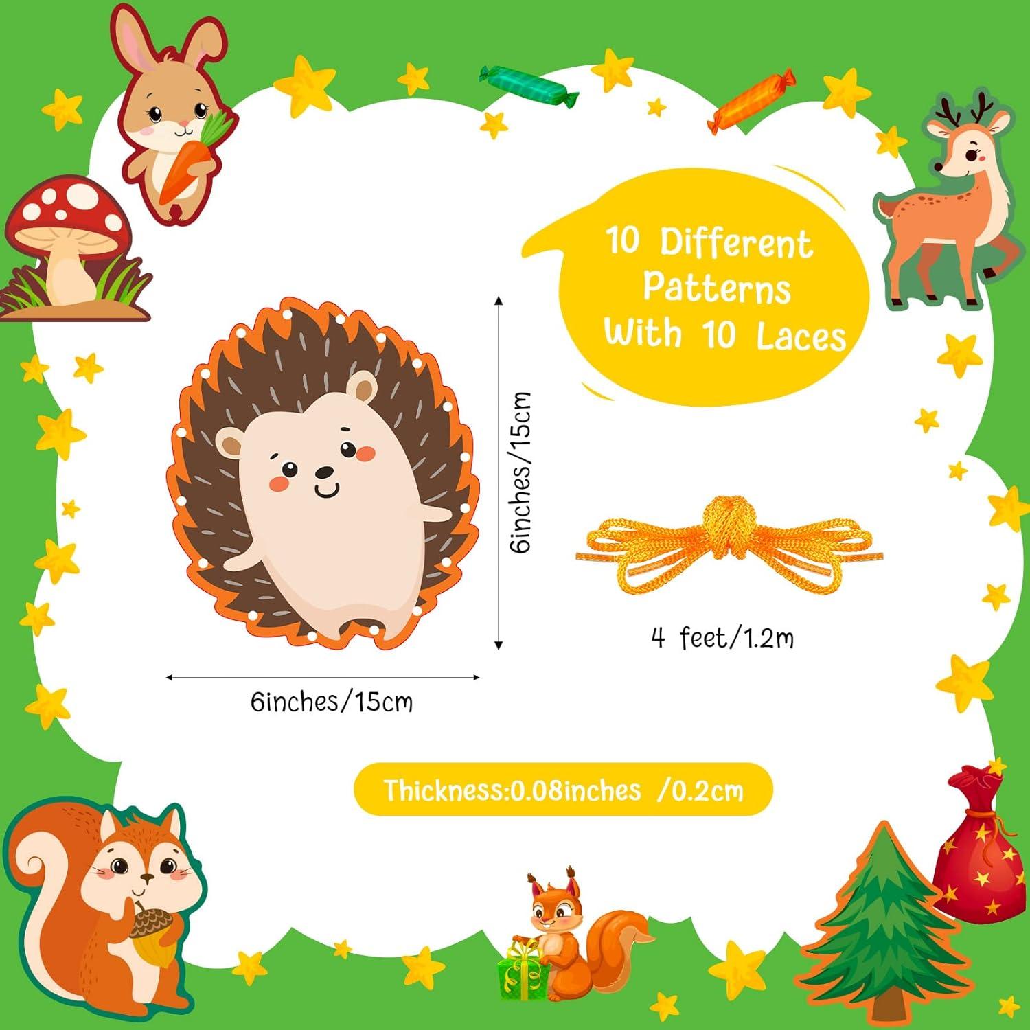 10 Tarjetas de Enhebrado Animales del Bosque Pajean 15x15cm