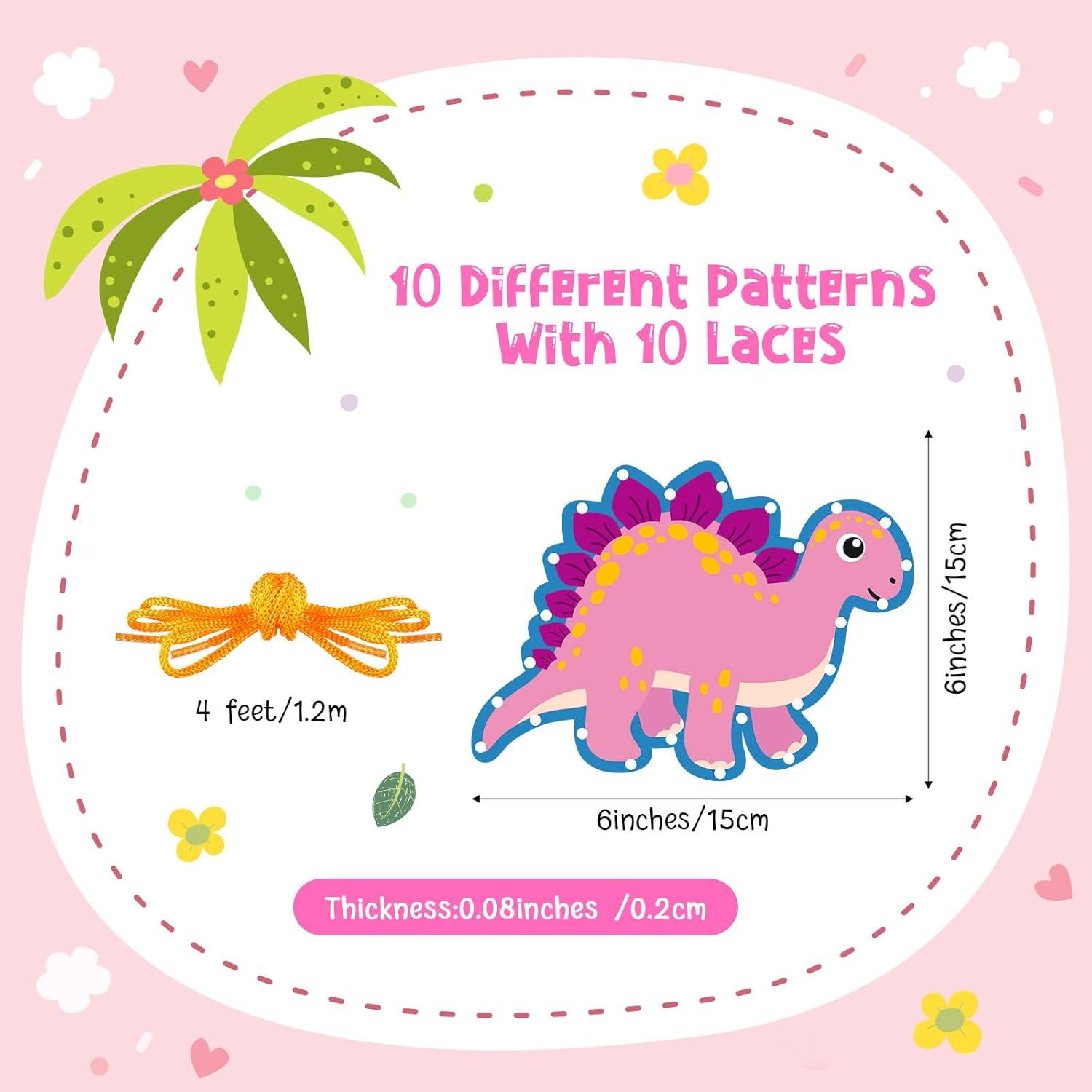 10 Tarjetas de Enhebrado Dinosaurios Pajean 15.24 cm Educativas