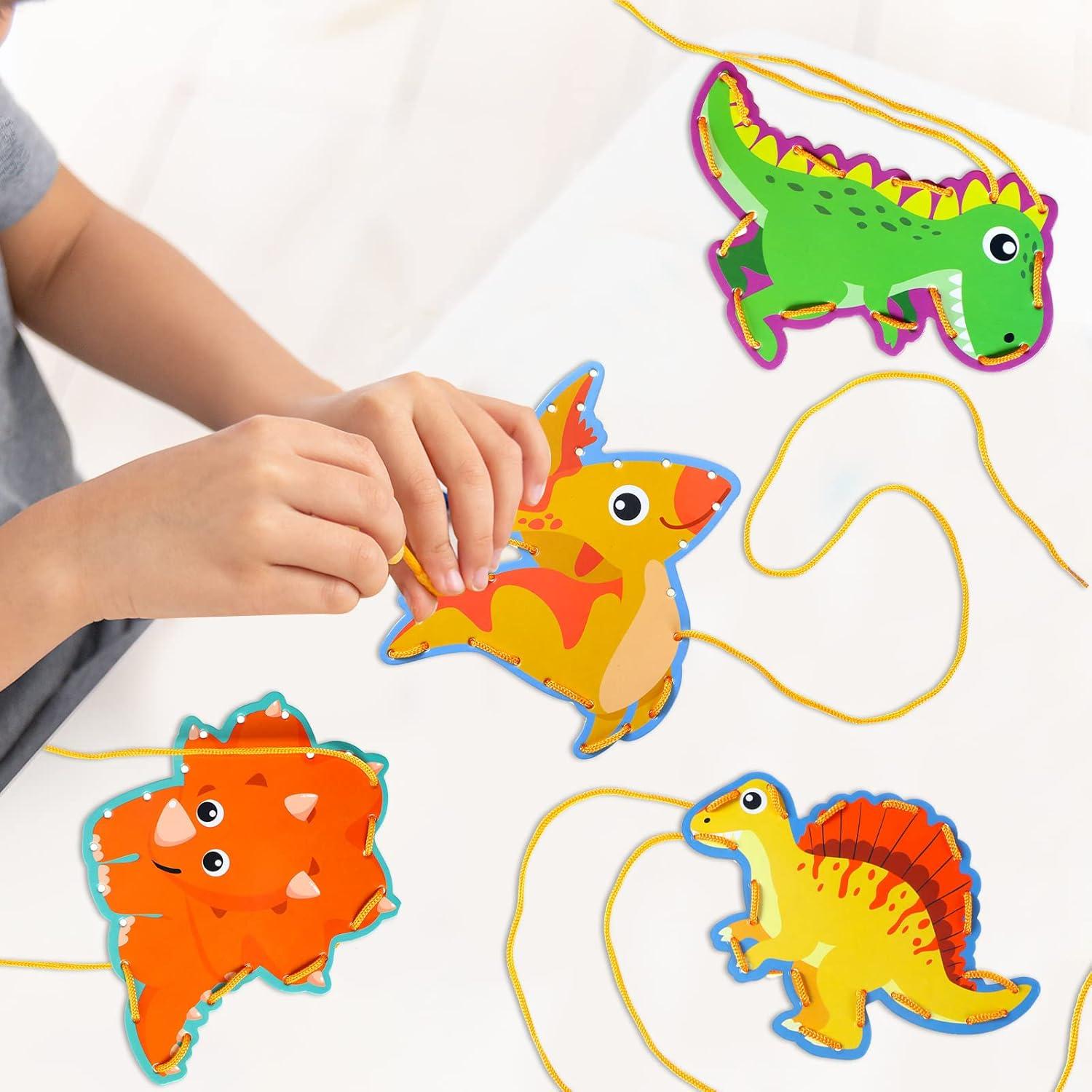 10 Tarjetas de Enhebrado Dinosaurios Pajean 15.24 cm Educativas