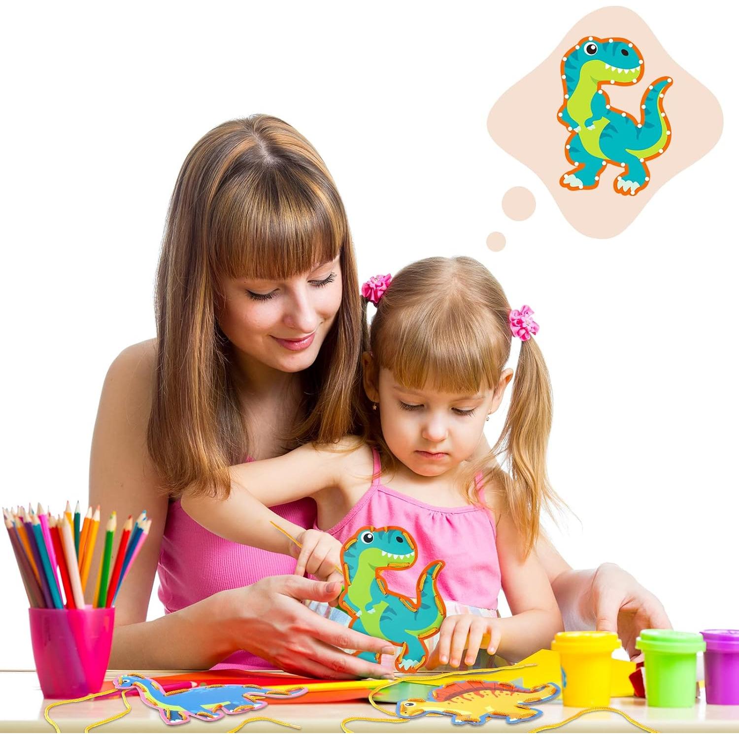 10 Tarjetas de Enhebrado Dinosaurios Pajean 15.24 cm Educativas