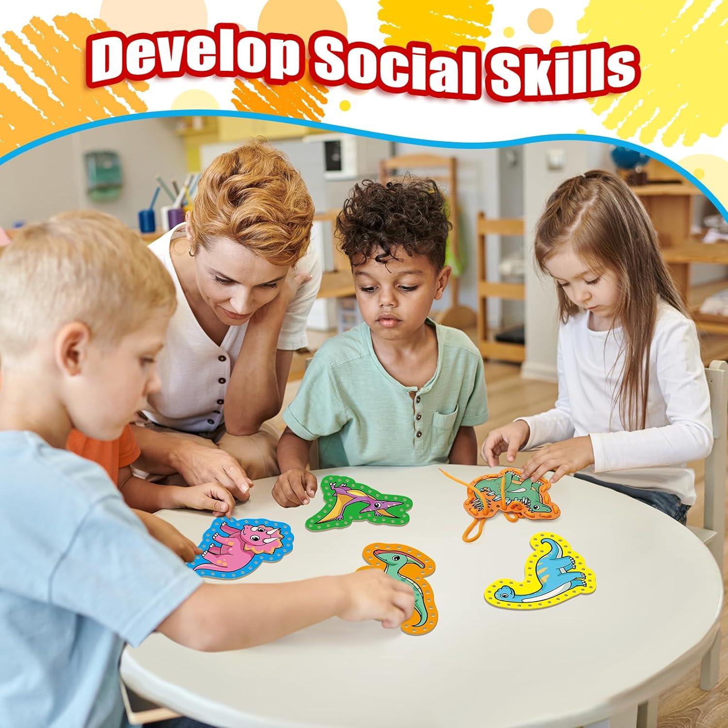 Kit de Costura para Niños Quilinz - Tarjetas de Enhebrado Dinosaurios