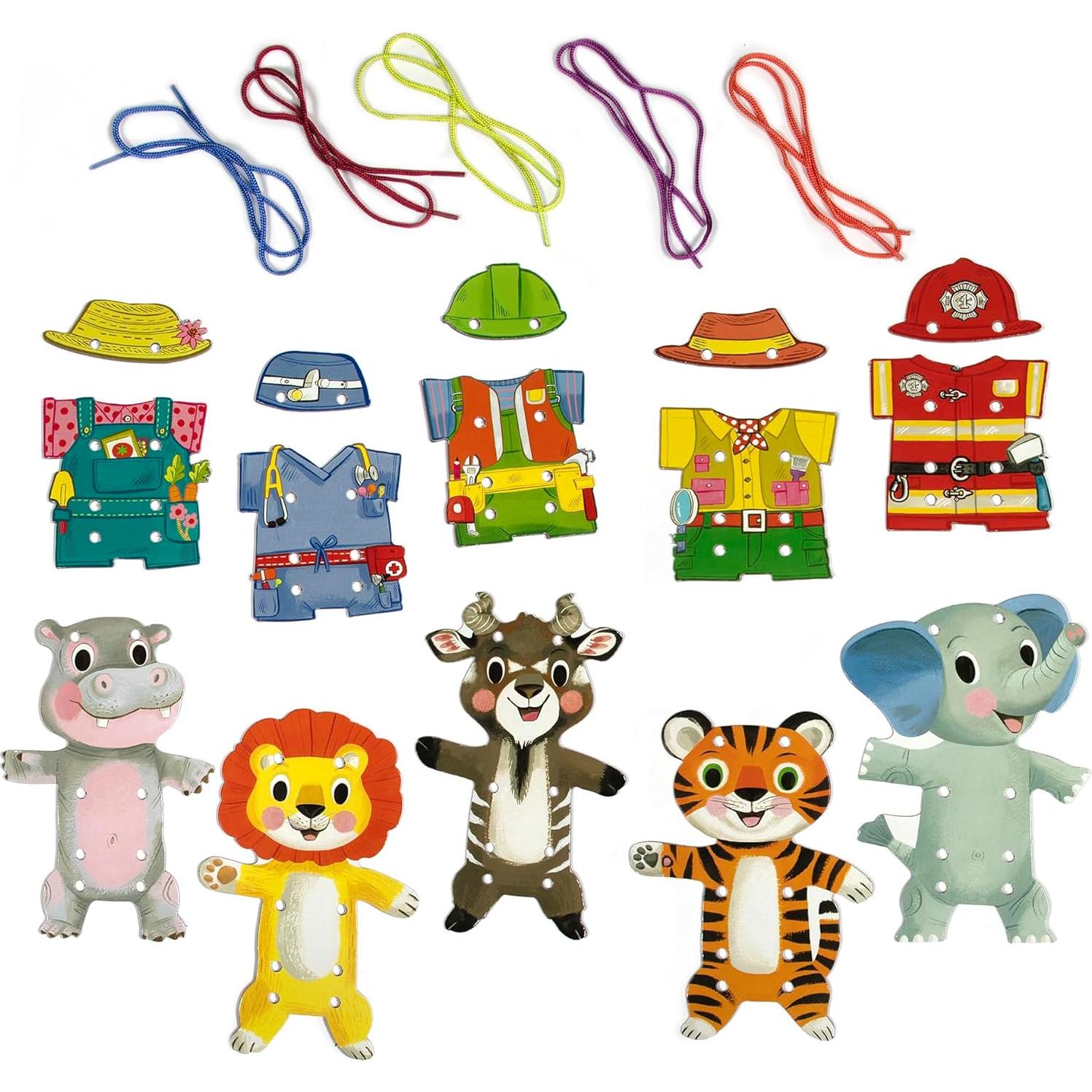 Tarjetas de Enhebrado para Vestir eeBoo - 5 Personajes y Atuendos