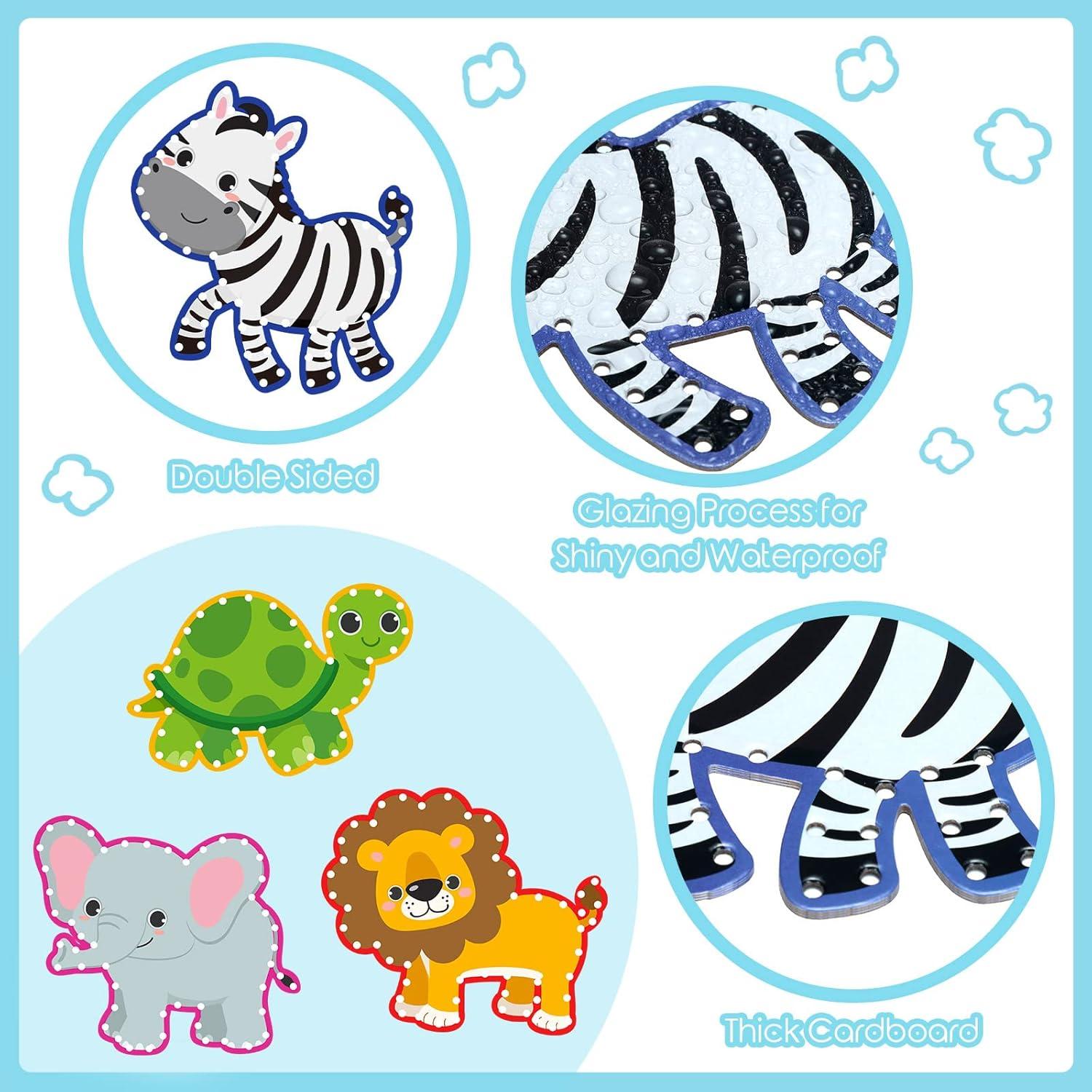 10 Tarjetas de Enhebrado de Animales Jungle - Suministros Educativos